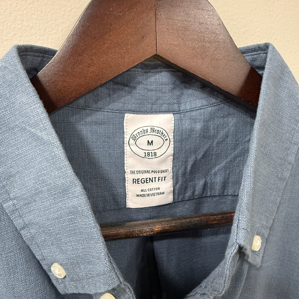 Brooks Brothers blue button down solid shirt with logo