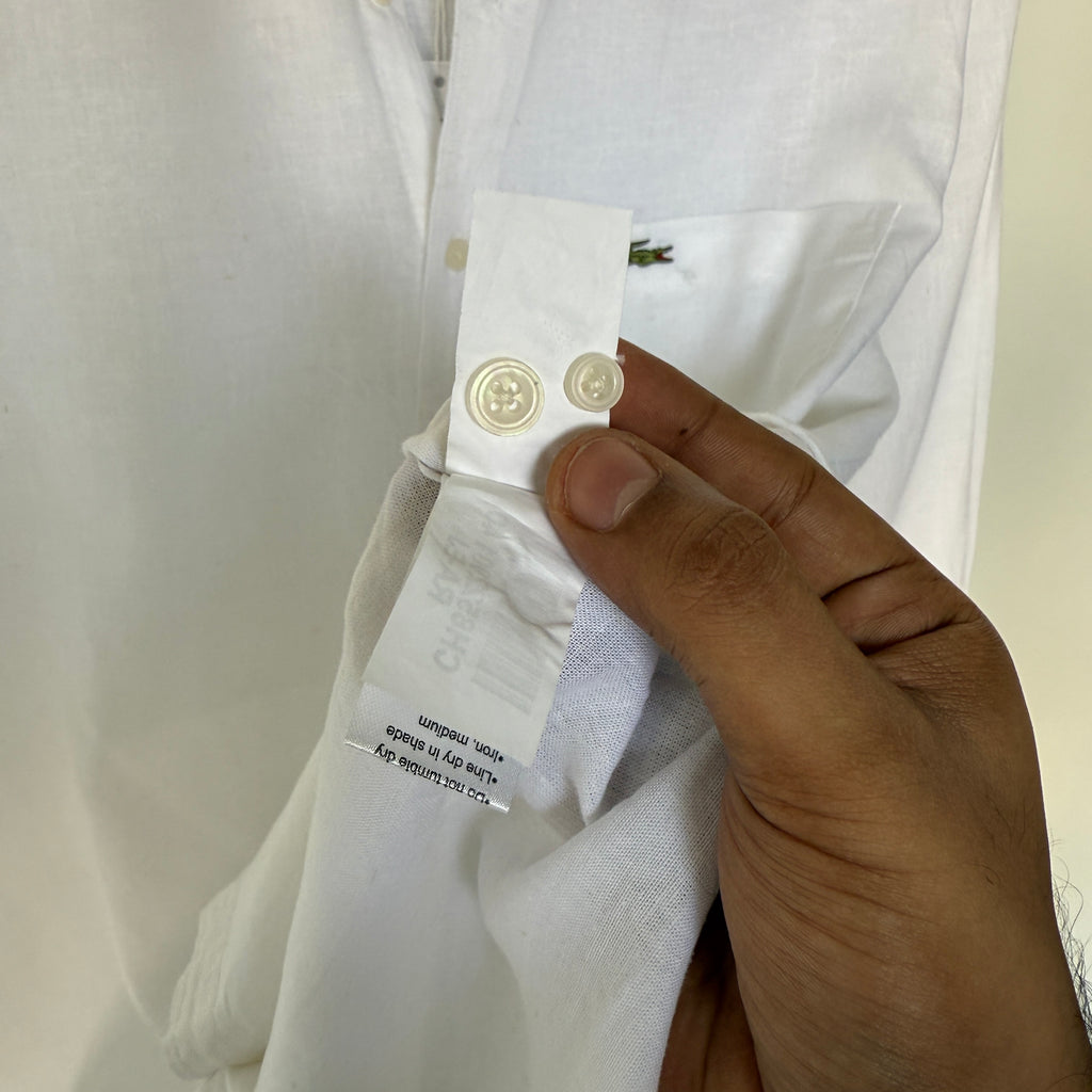 Lacoste 100% white linen solid shirt