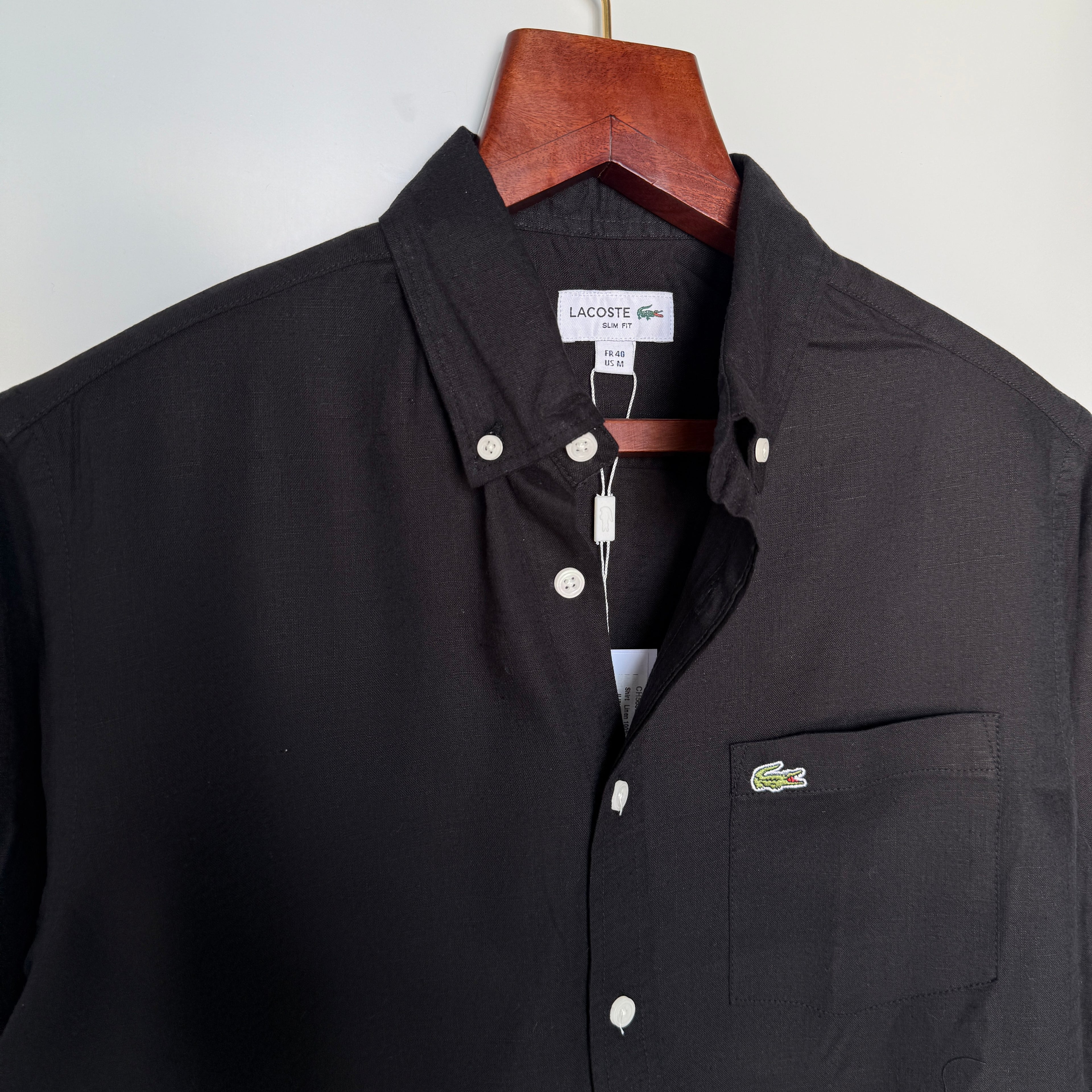 Lacoste 100% black linen solid shirt