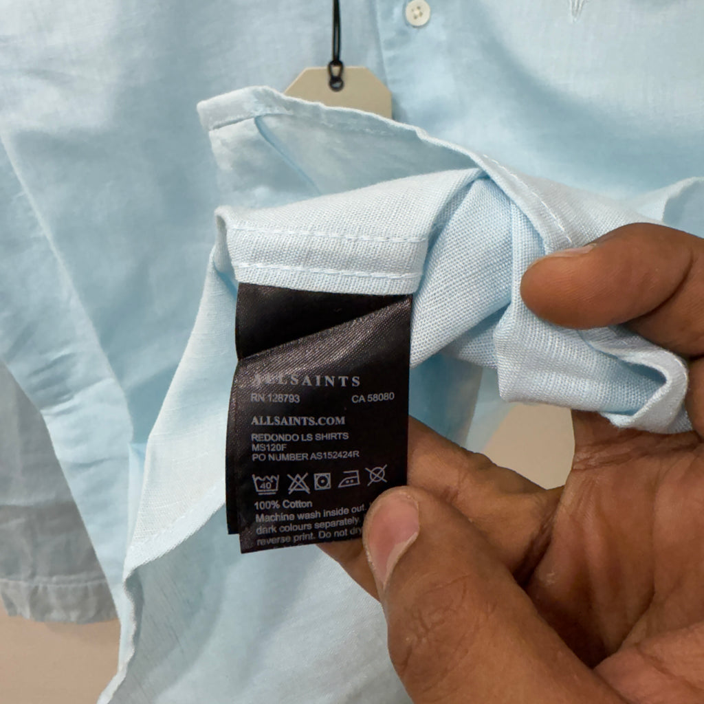 All Saints willow blue linen blend shirt