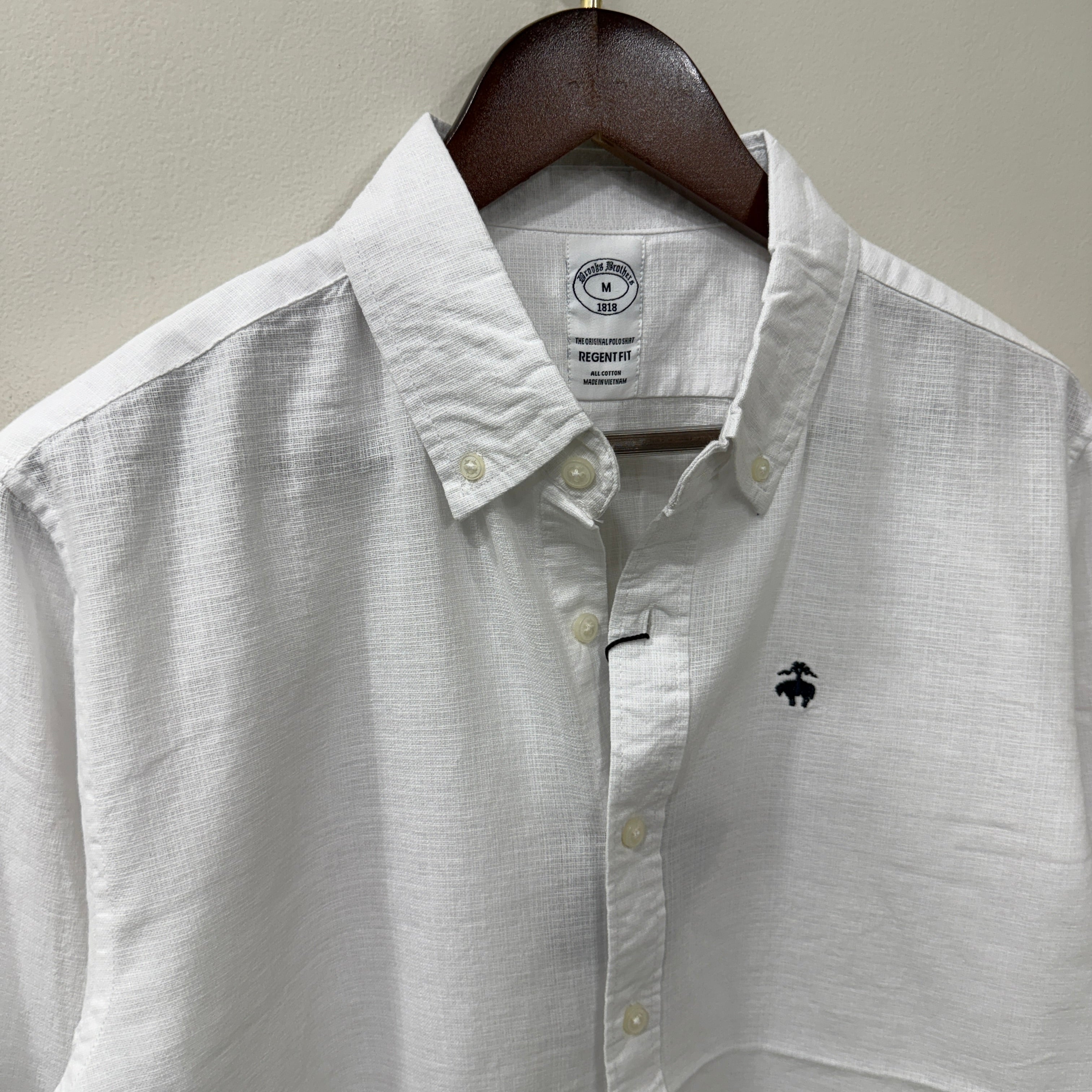Brooks Brothers white button down solid shirt with logo