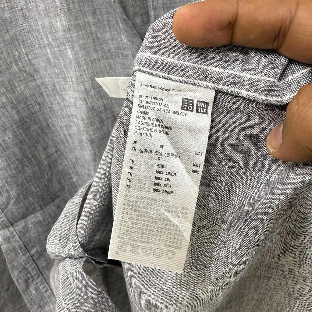 Uniqlo 100% French linen grey solid shirt