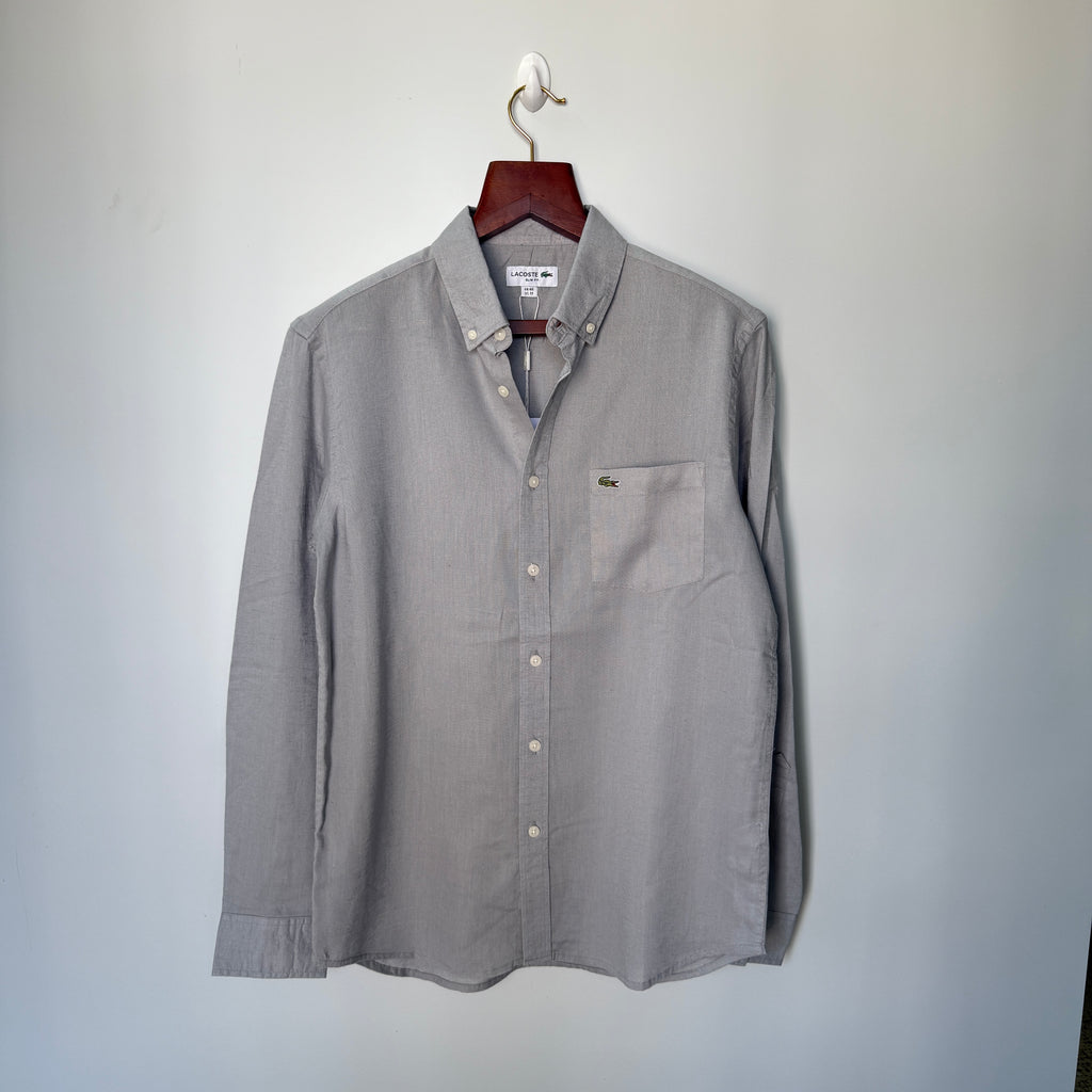 Lacoste light grey 100% linen solid shirt