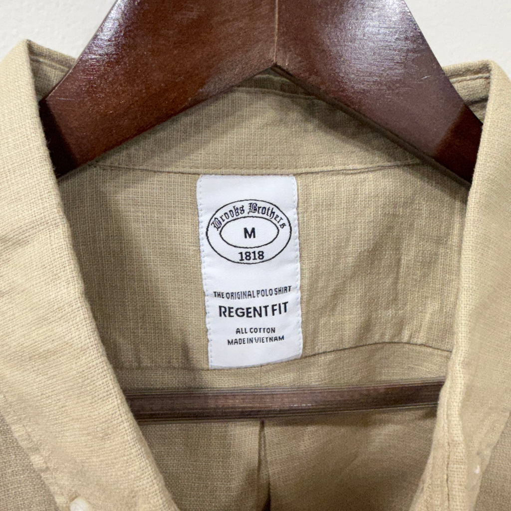 Brooks Brothers khakhi button down solid shirt with logo