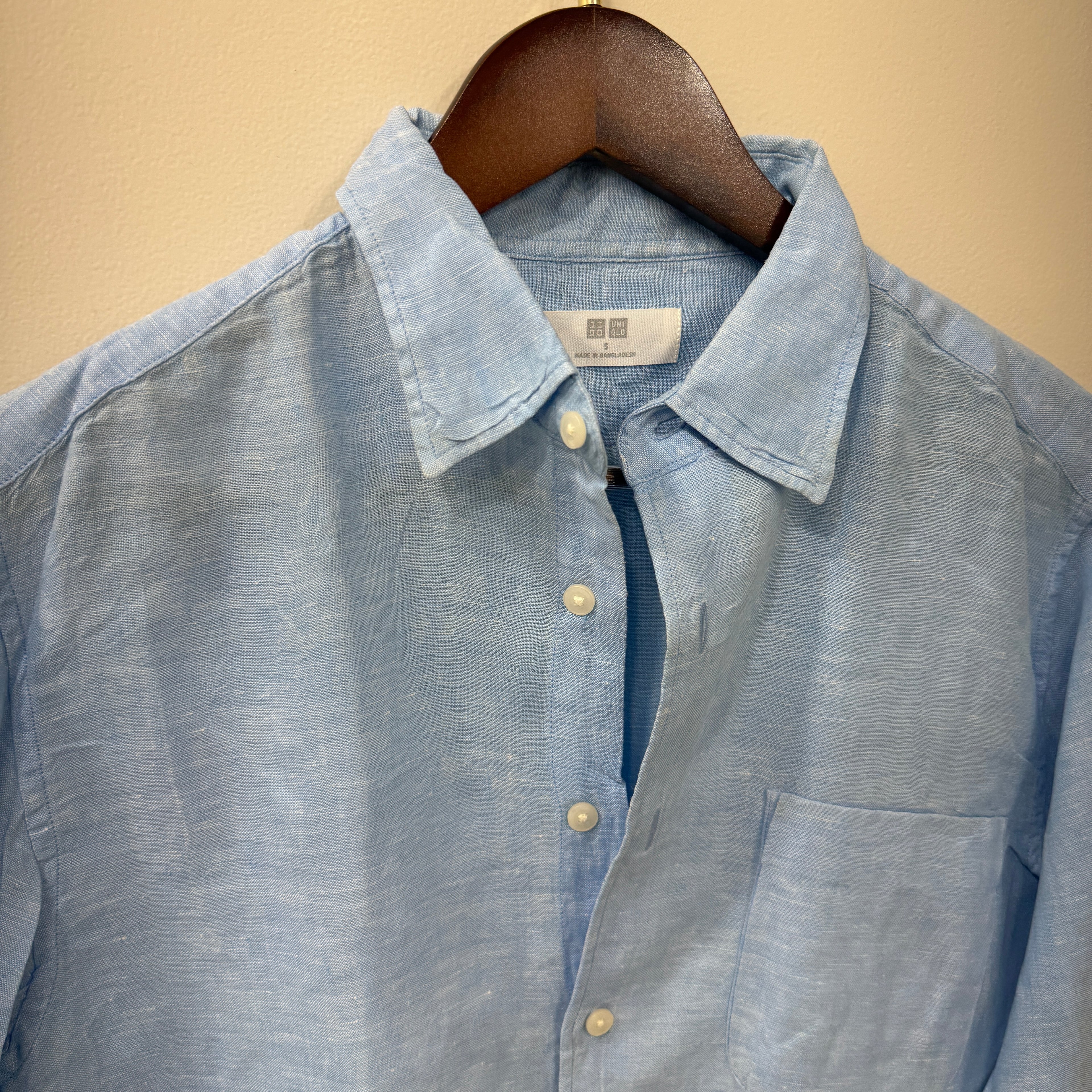 Uniqlo 100% linen powder blue shirt