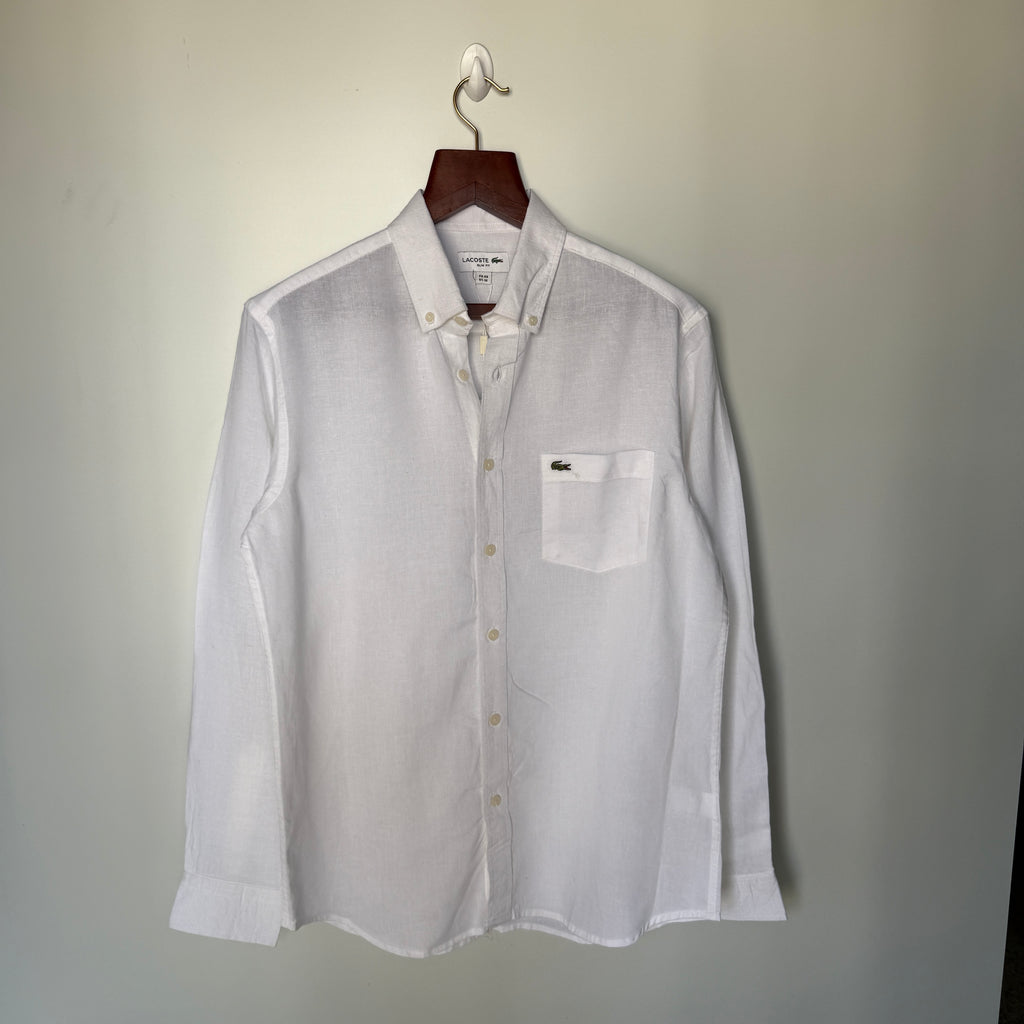 Lacoste 100% white linen solid shirt