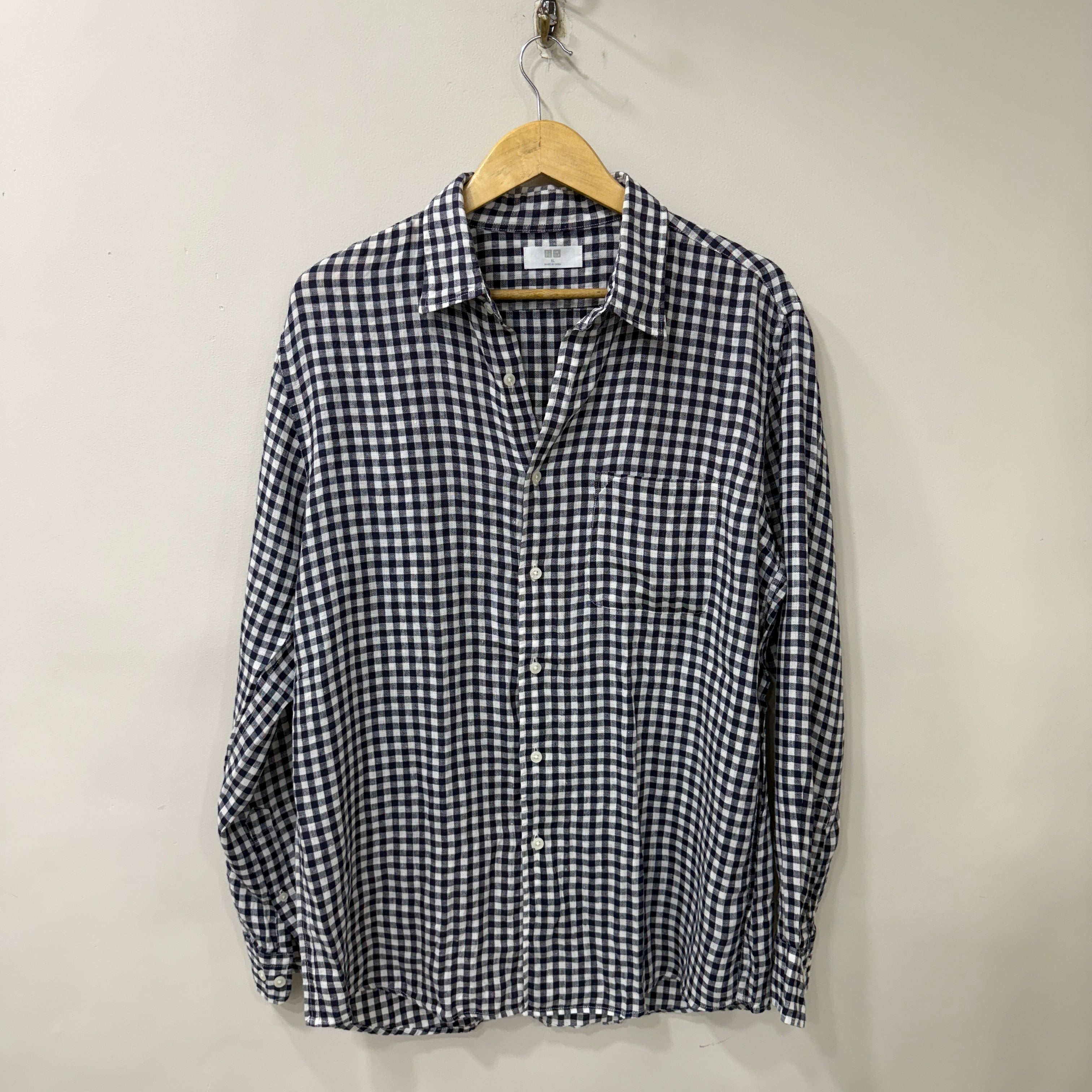 Uniqlo 100% linen checkered shirt