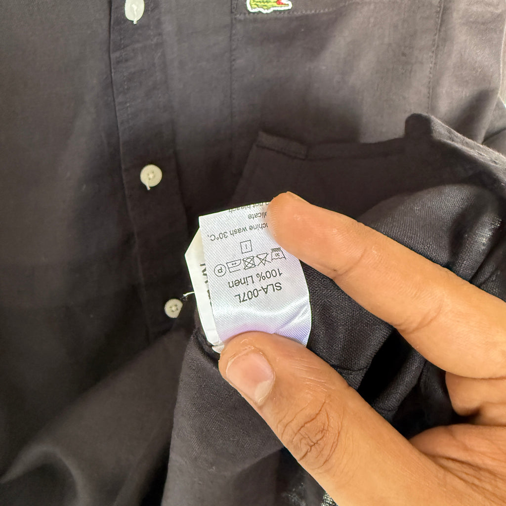 Lacoste 100% black linen solid shirt