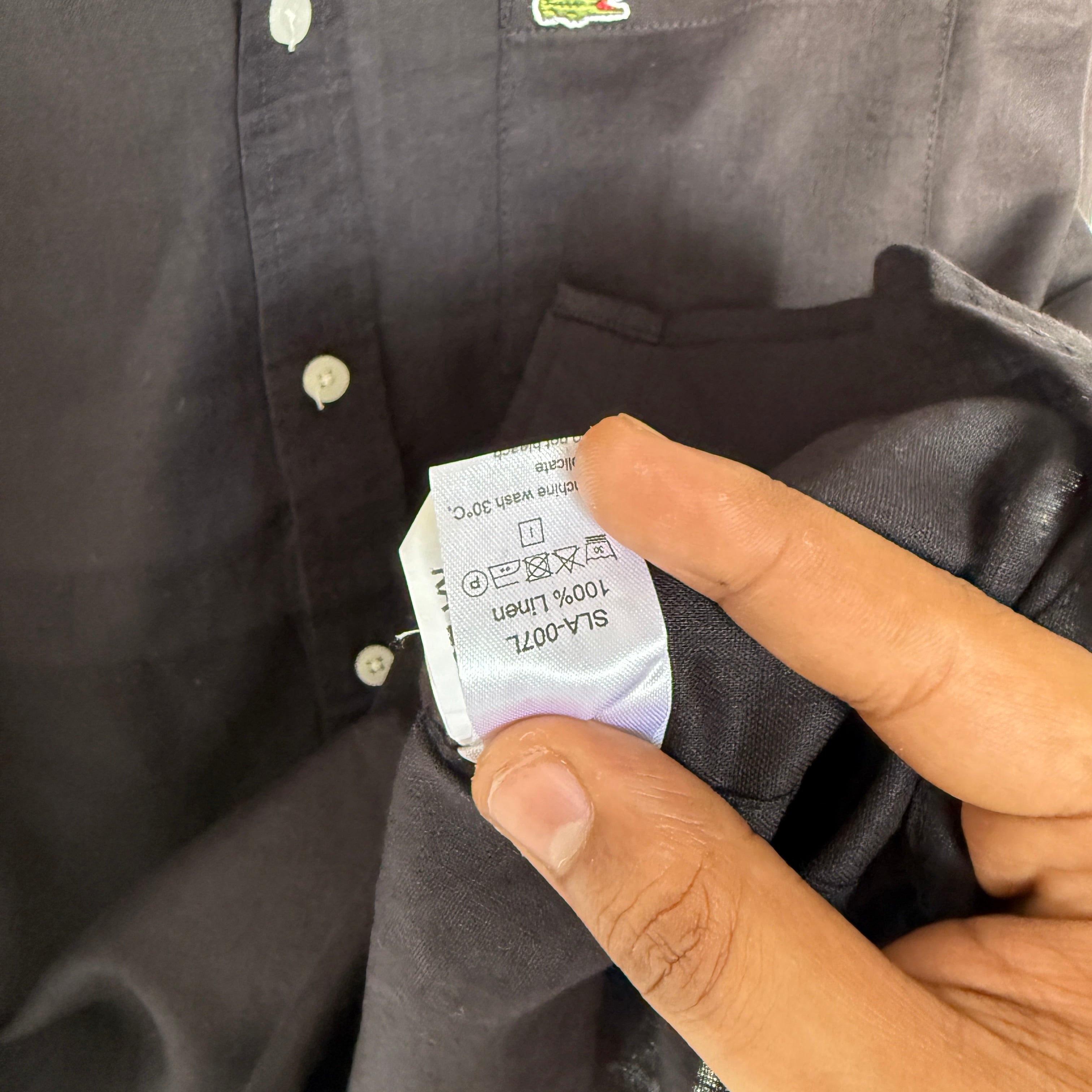 Lacoste 100% black linen solid shirt