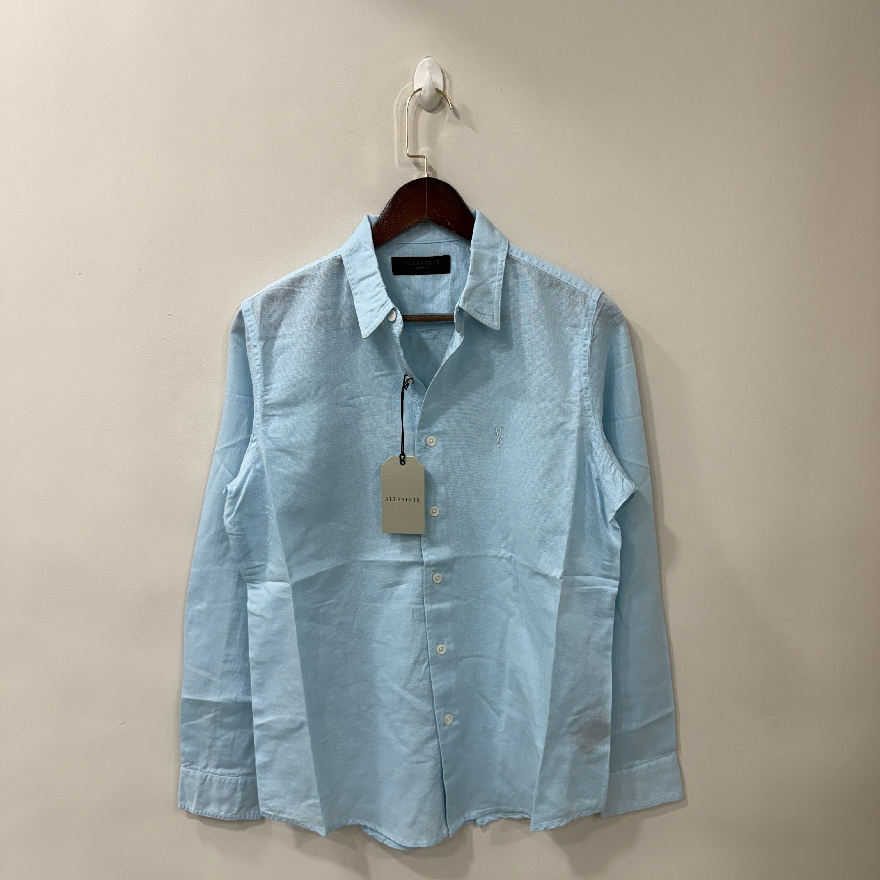 All Saints willow blue linen blend shirt