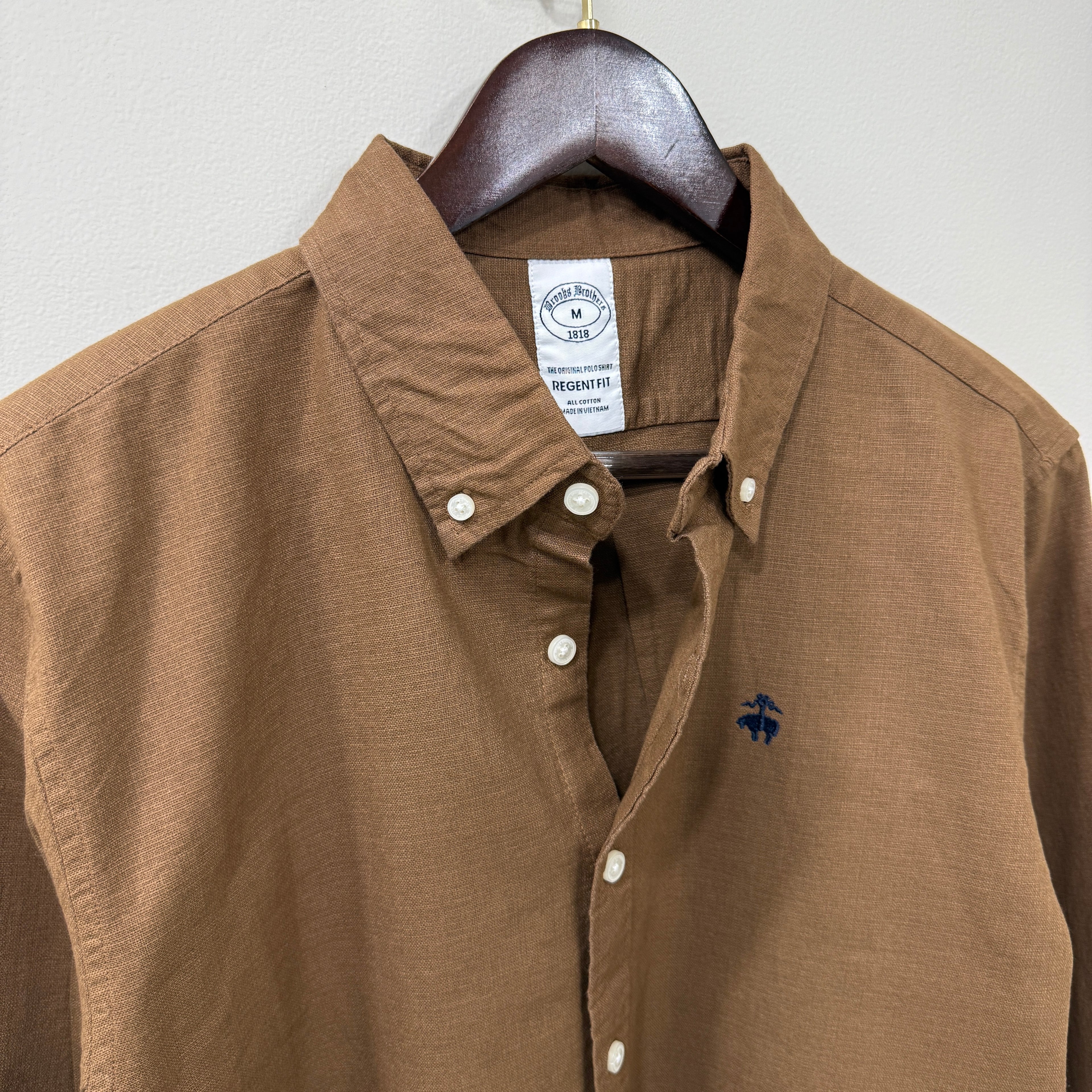 Brooks Brothers brown button down solid shirt with logo