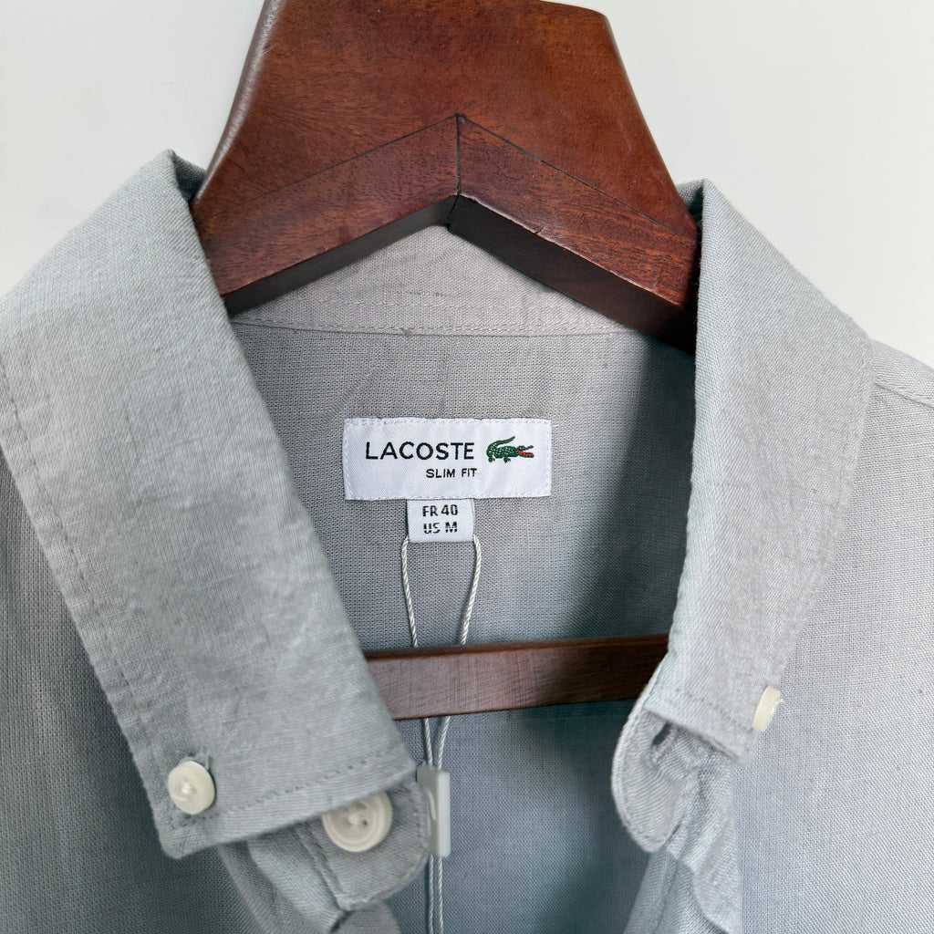 Lacoste light grey 100% linen solid shirt
