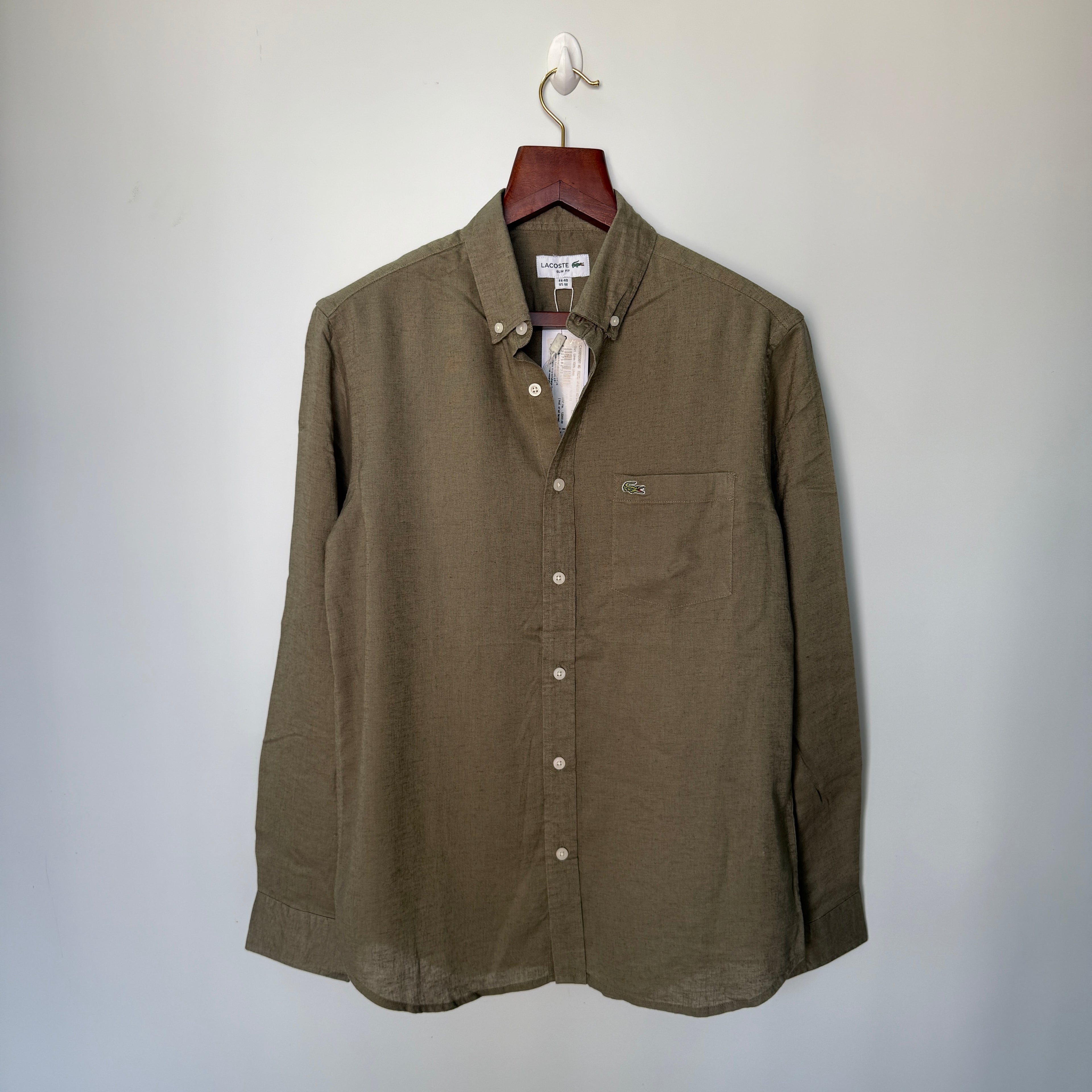 Lacoste light green 100% linen solid shirt