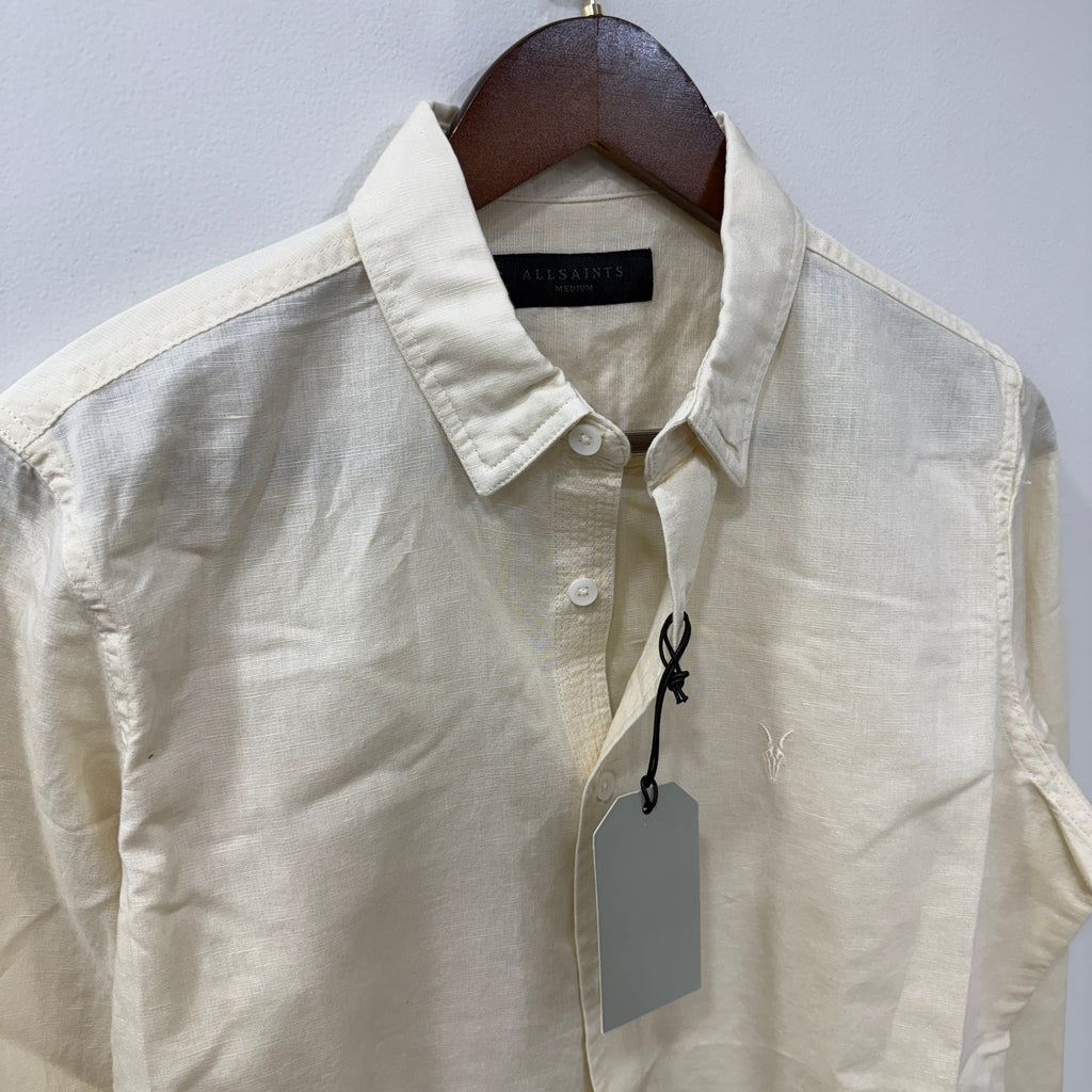 All Saints white pale yellow linen blend shirt