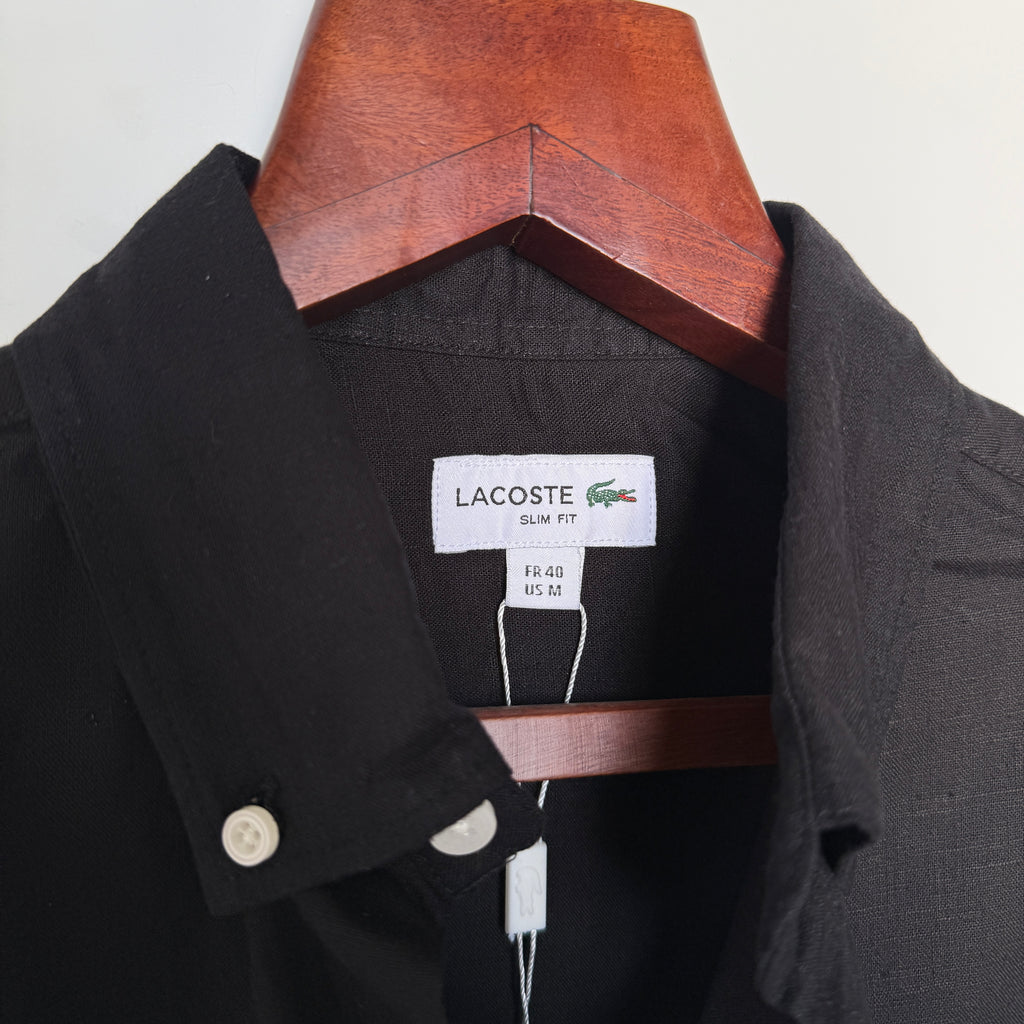 Lacoste 100% black linen solid shirt