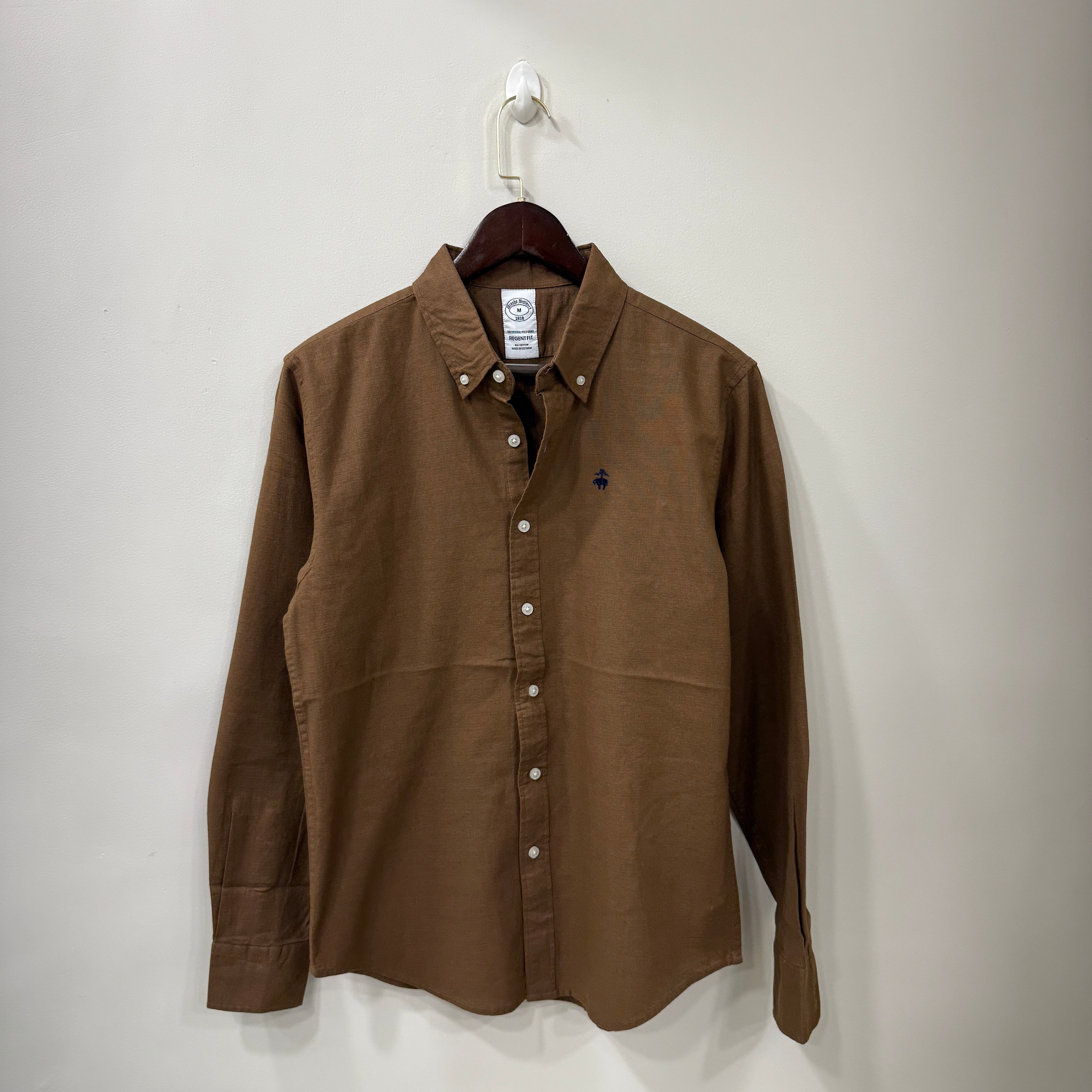 Brooks Brothers brown button down solid shirt with logo