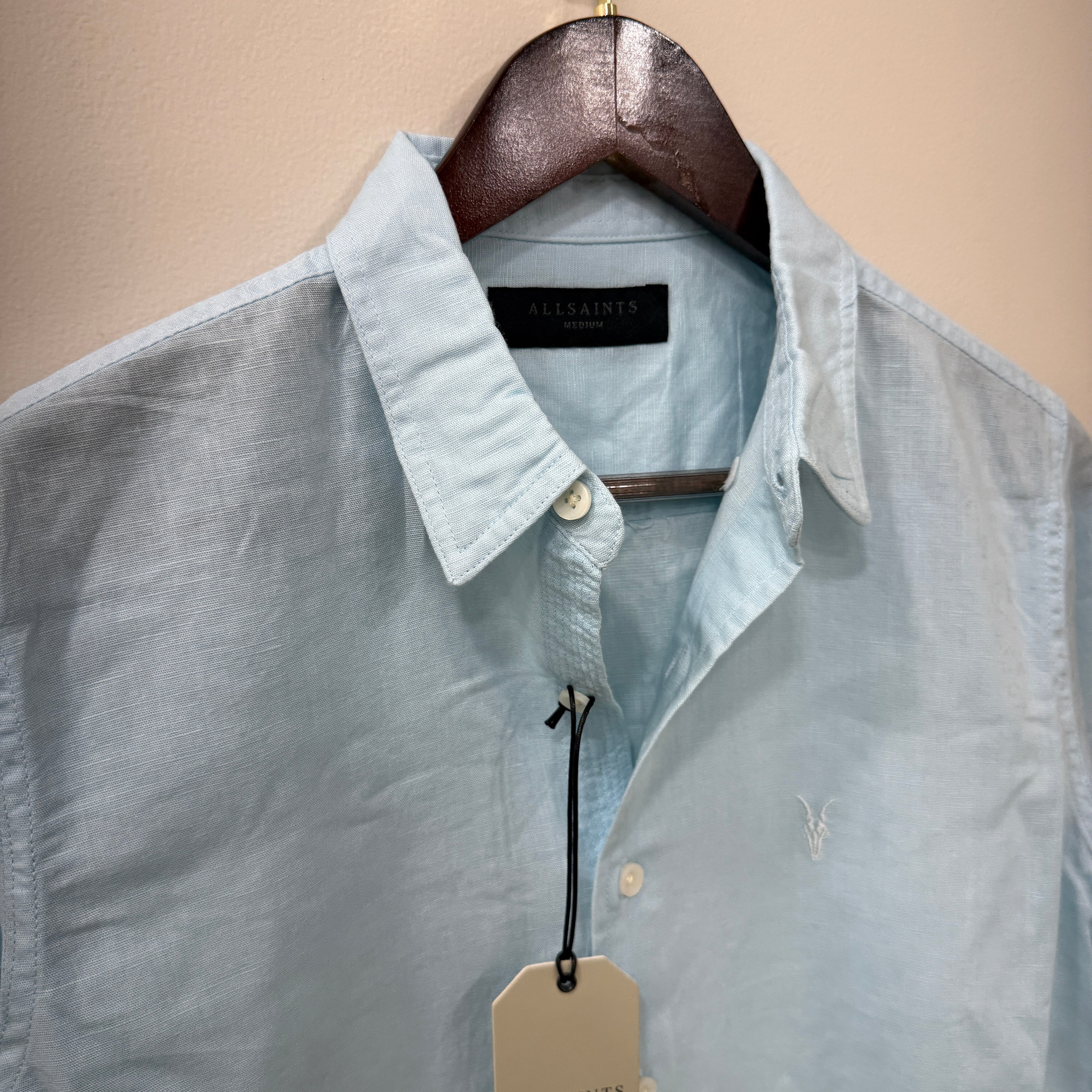 All Saints willow blue linen blend shirt