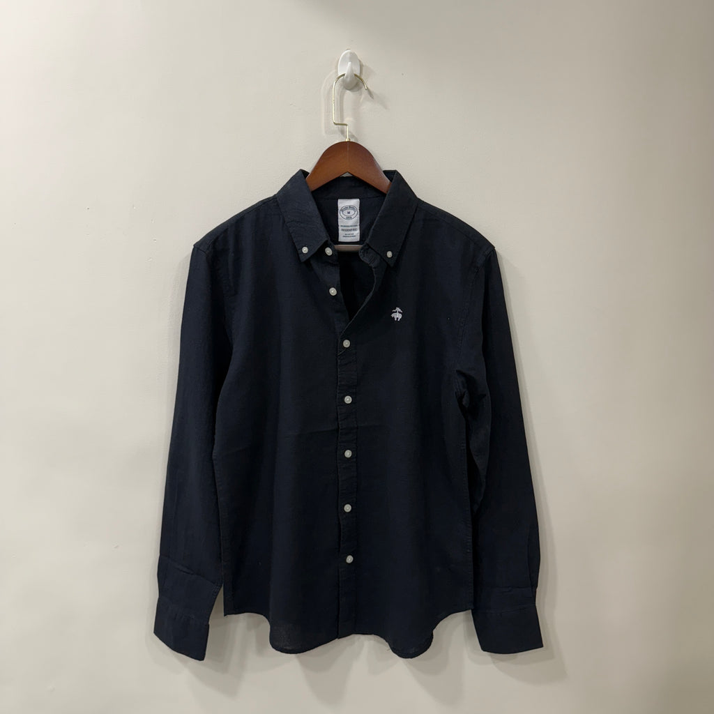 Brooks Brothers button down black solid shirt with logo
