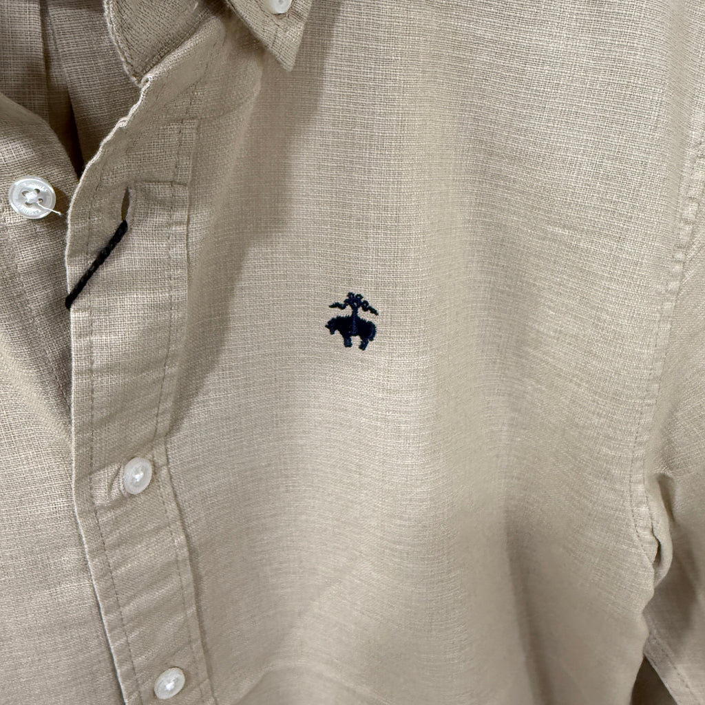 Brooks Brothers khakhi button down solid shirt with logo