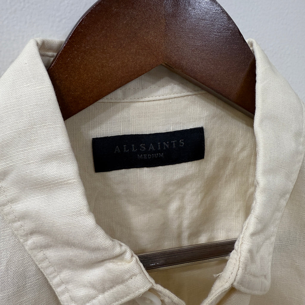 All Saints white pale yellow linen blend shirt
