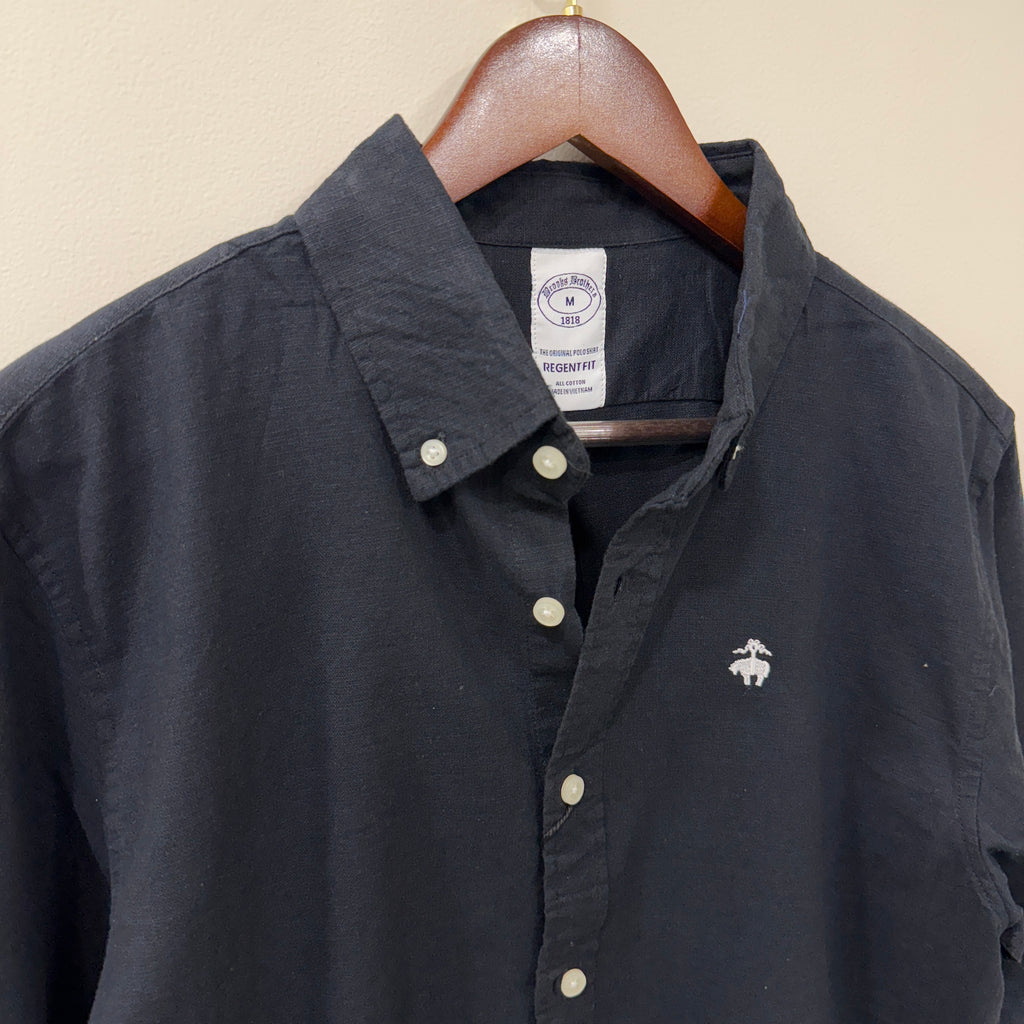 Brooks Brothers button down black solid shirt with logo