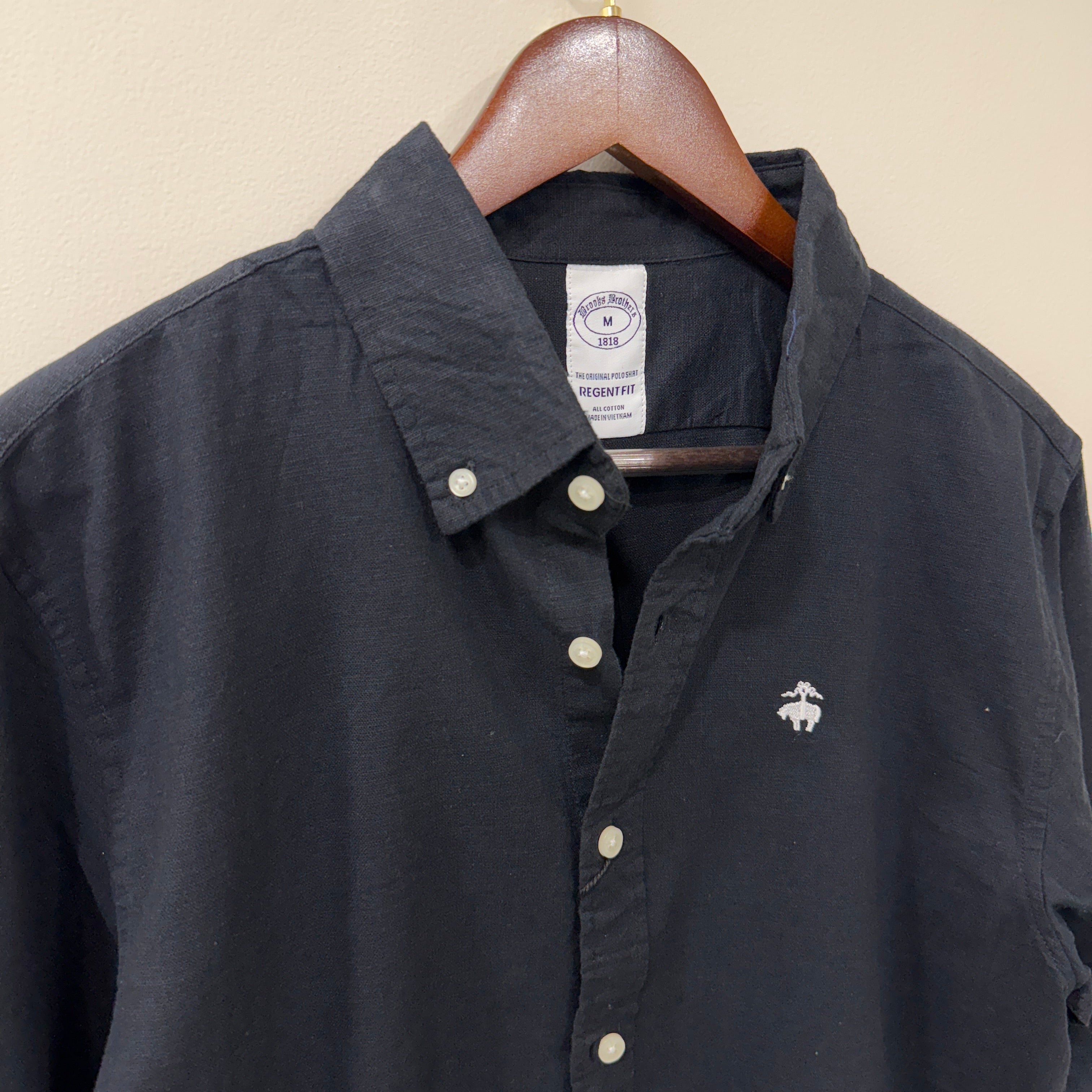 Brooks Brothers button down black solid shirt with logo