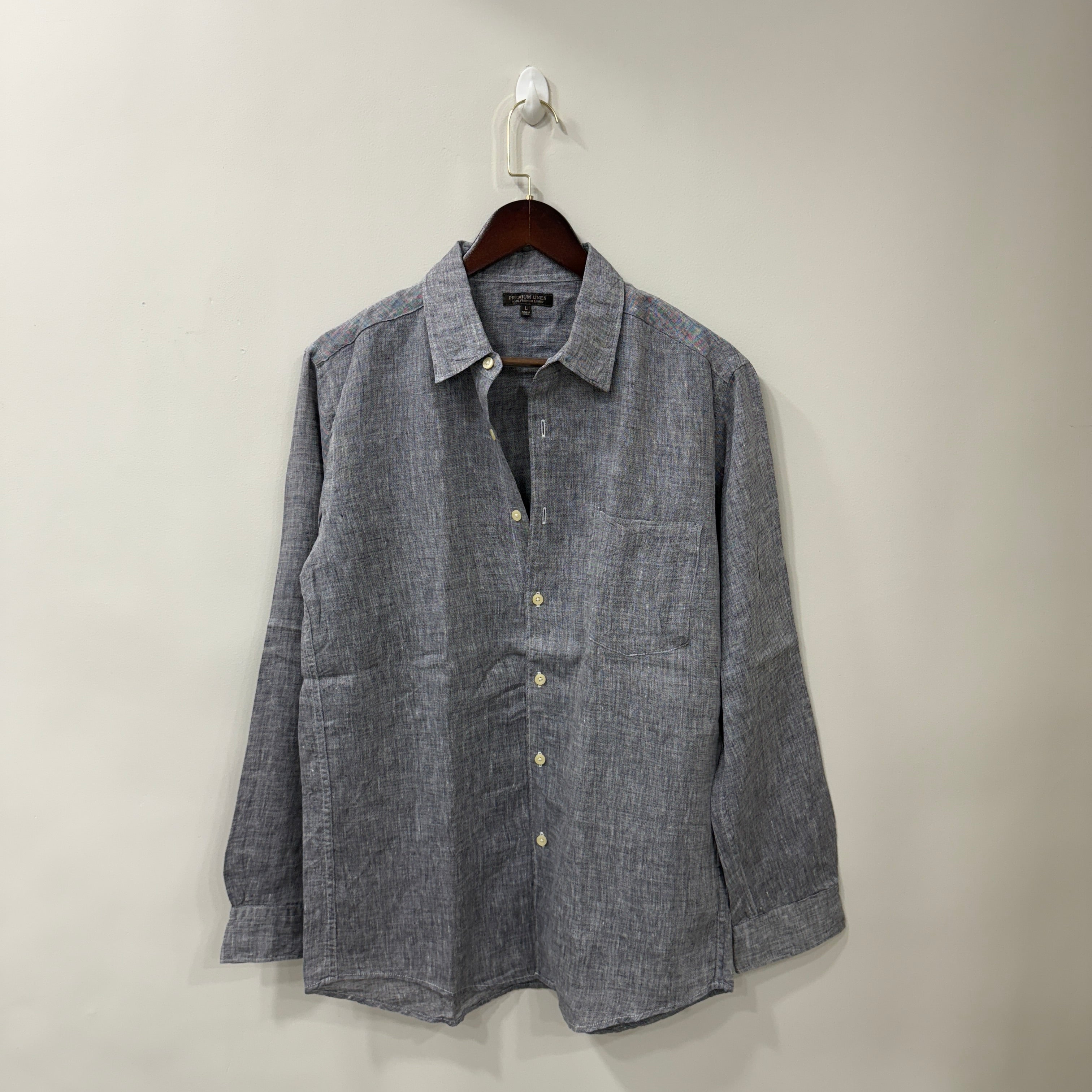 Uniqlo 100% French linen grey solid shirt