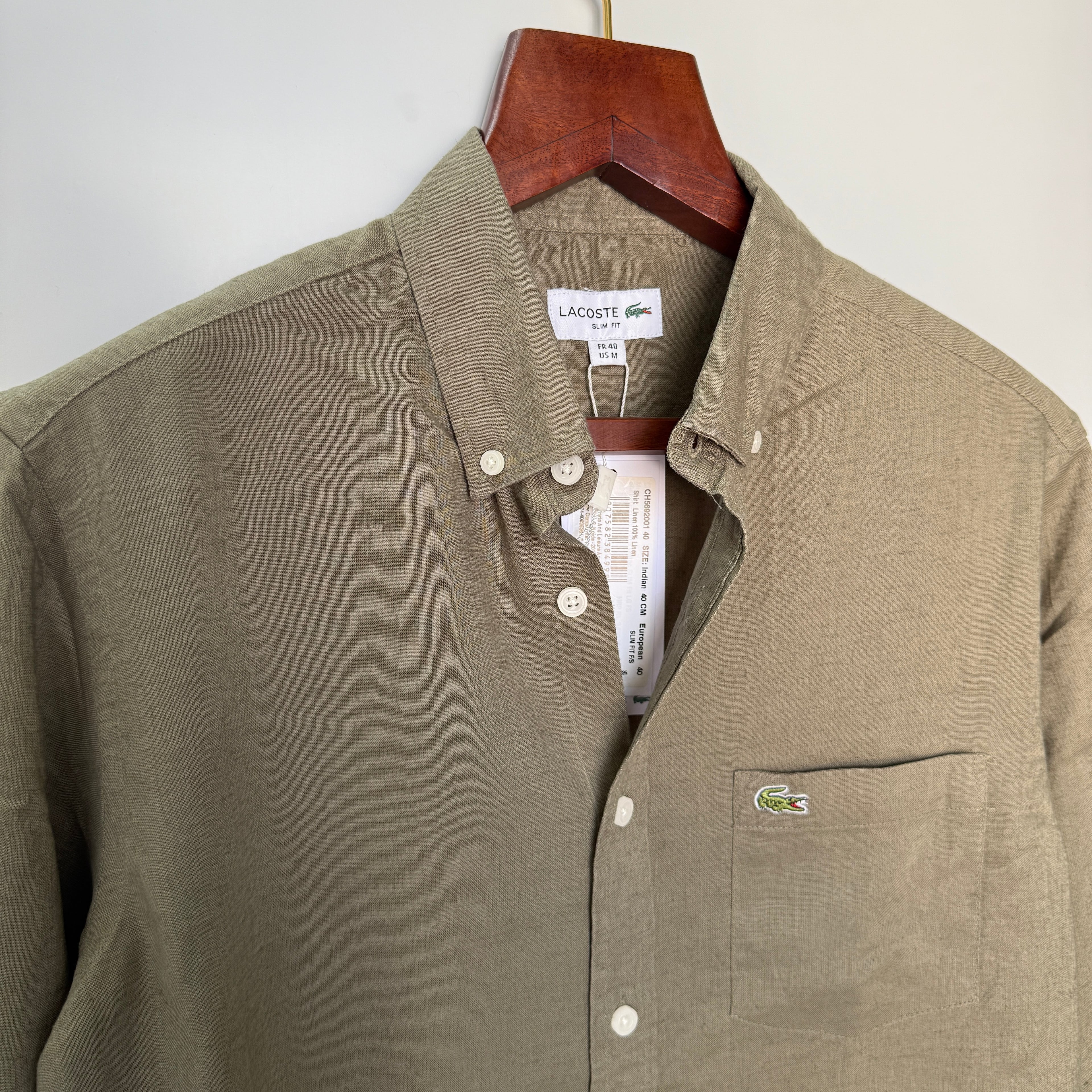 Lacoste light green 100% linen solid shirt