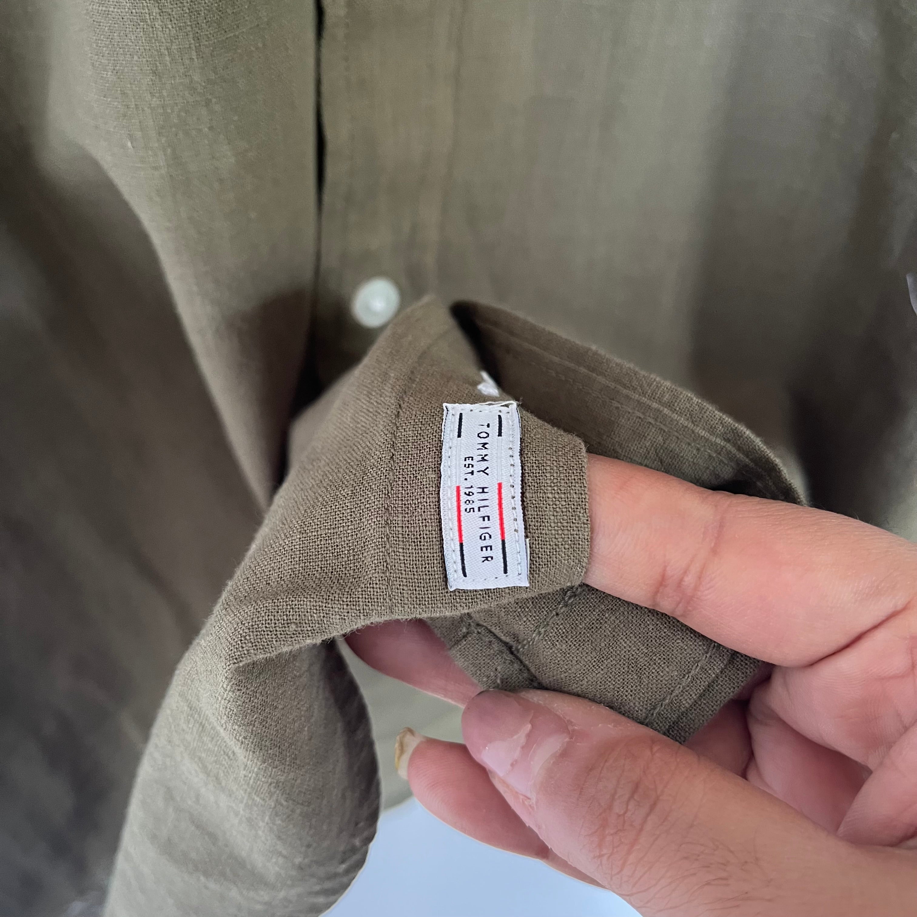 Tommy hilfiger olive green solid shirt