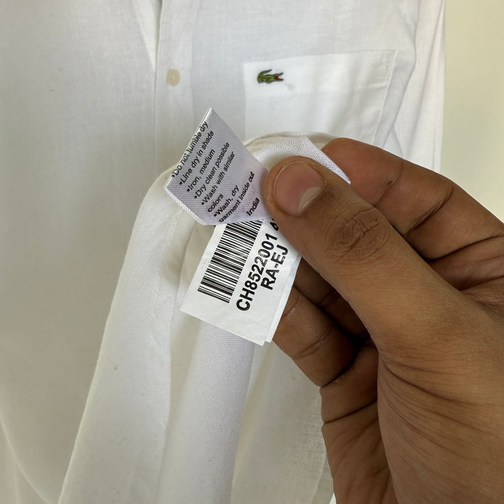 Lacoste 100% white linen solid shirt