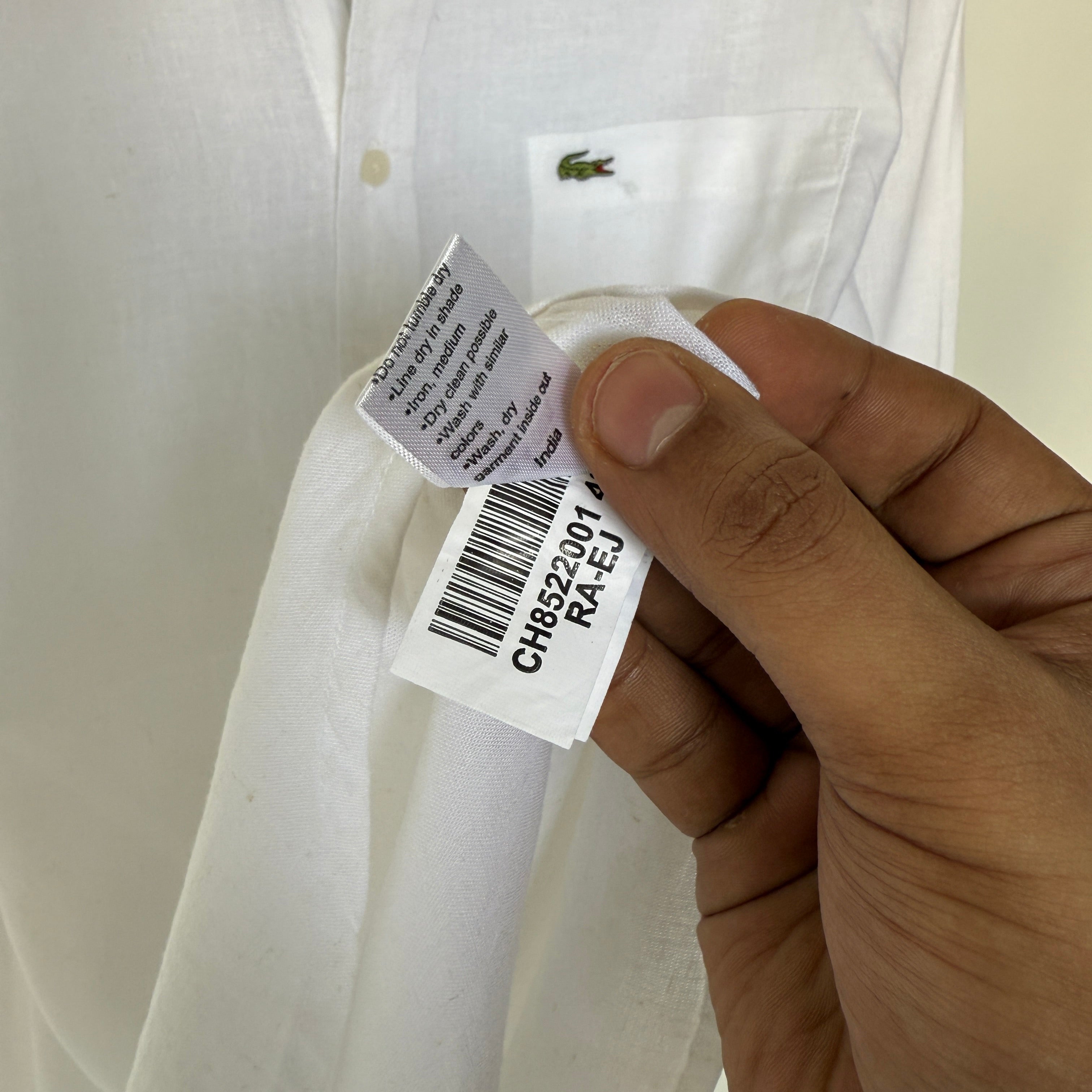 Lacoste 100% white linen solid shirt