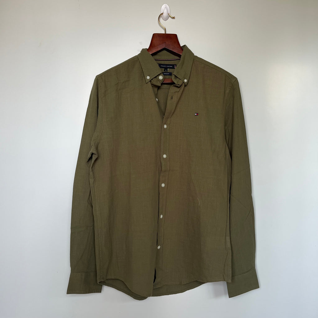 Tommy hilfiger olive green solid shirt