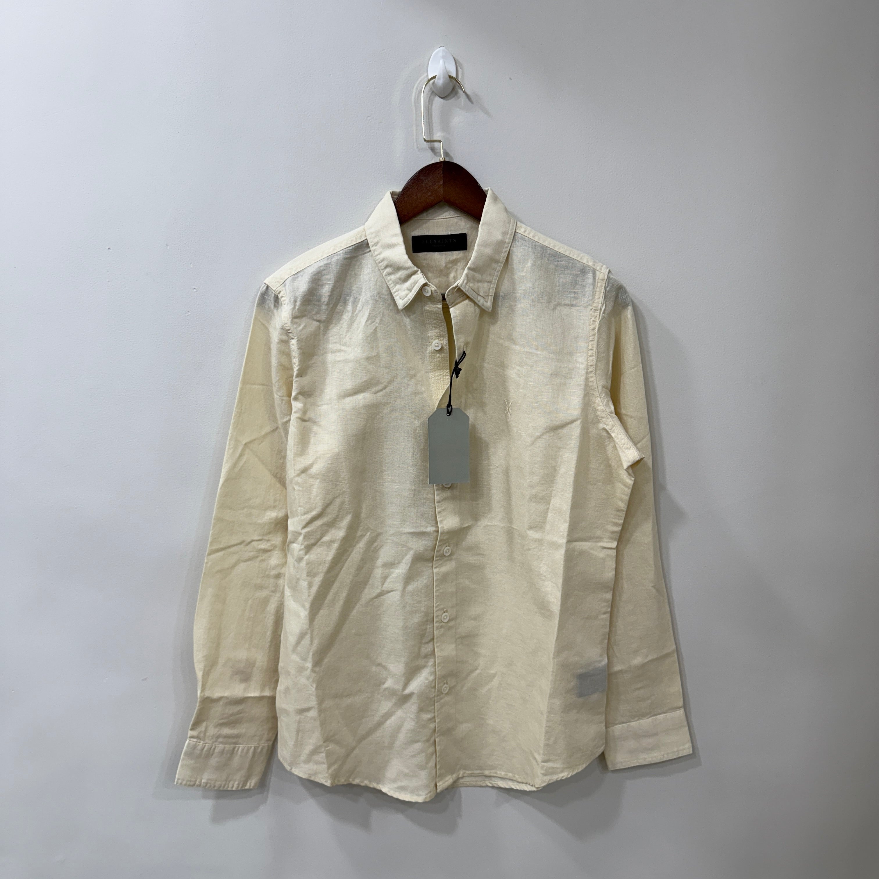 All Saints white pale yellow linen blend shirt