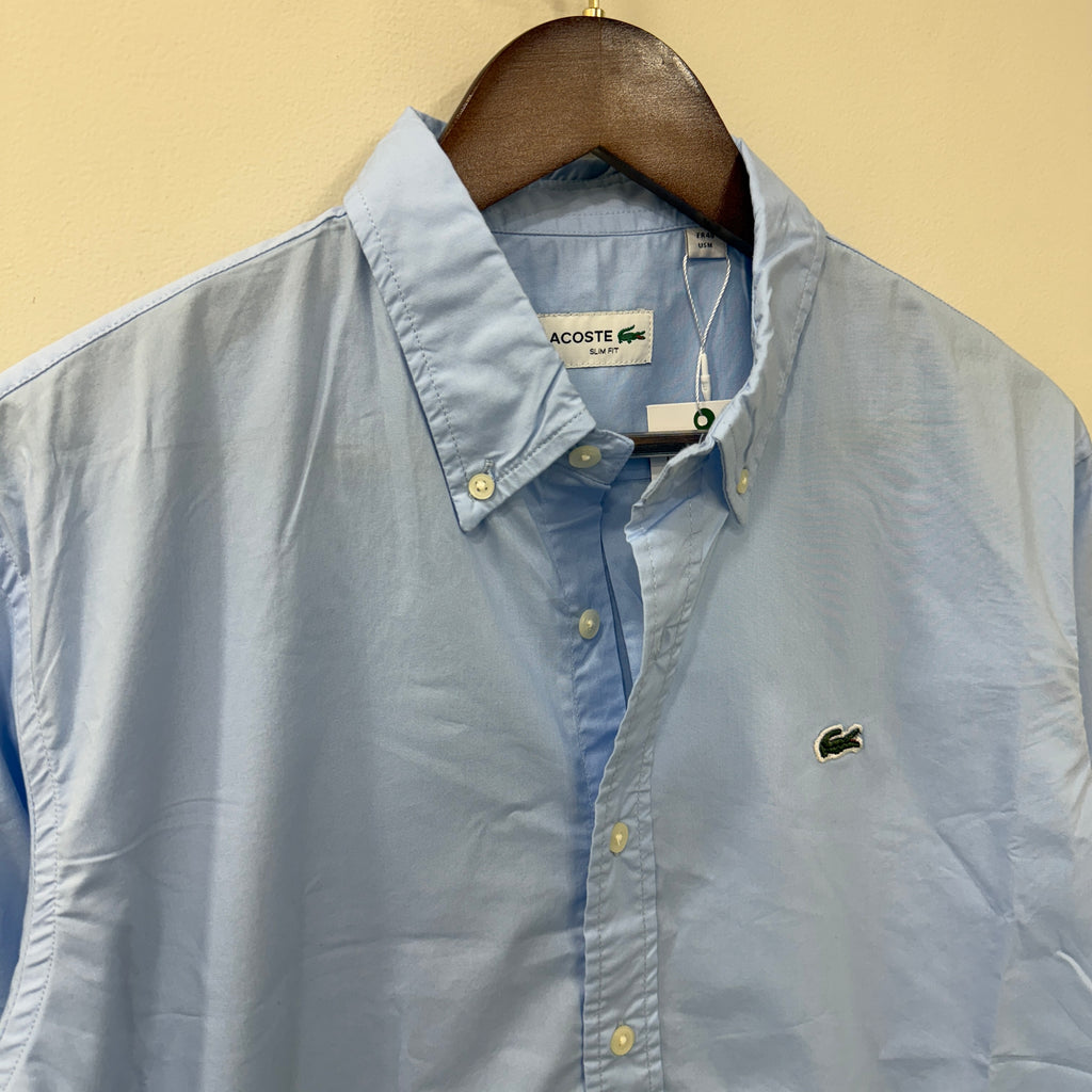 Lacoste blue solid button down shirt