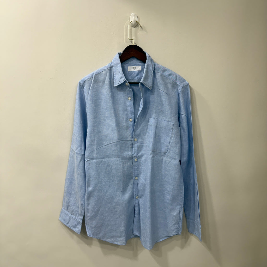 Uniqlo powder blue  100% linen shirt