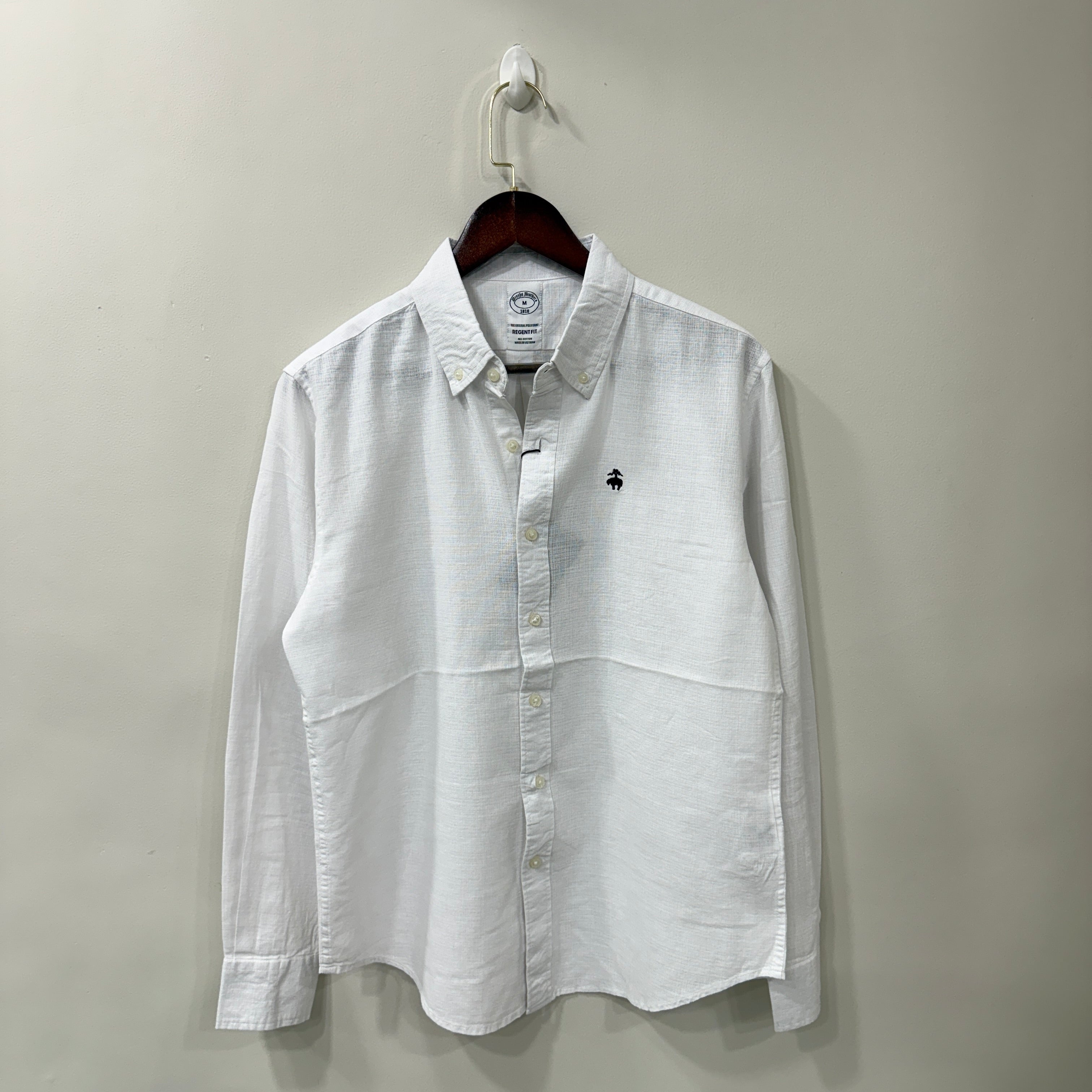 Brooks Brothers white button down solid shirt with logo