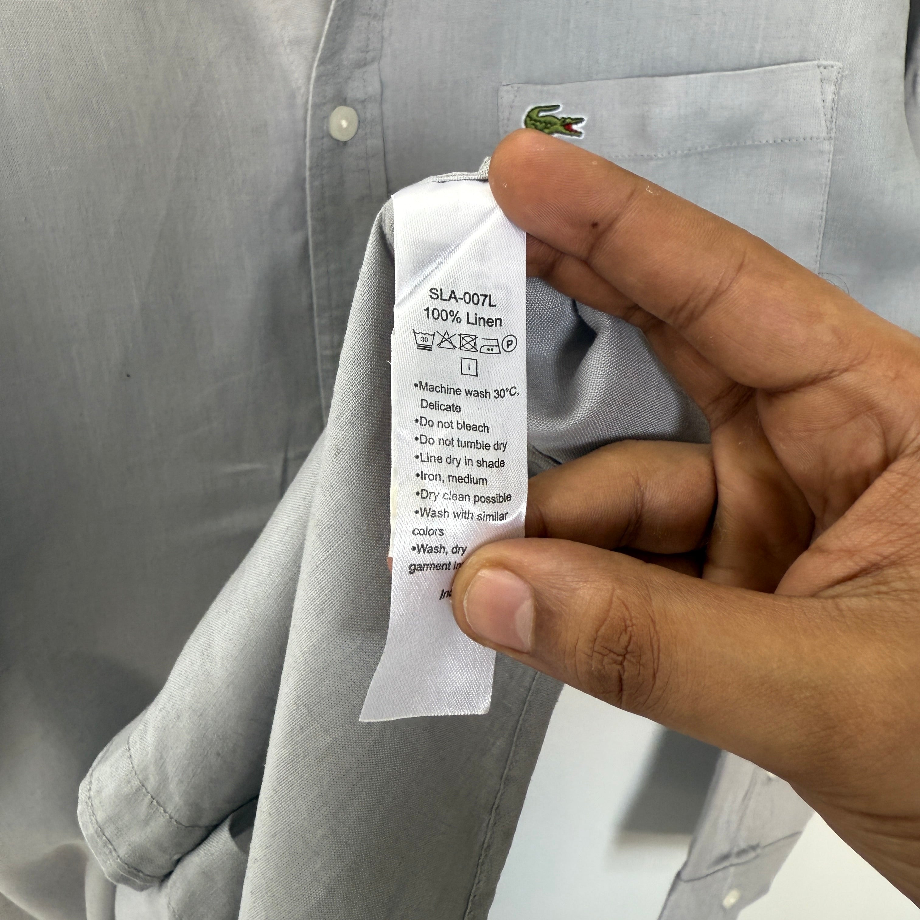 Lacoste light grey 100% linen solid shirt