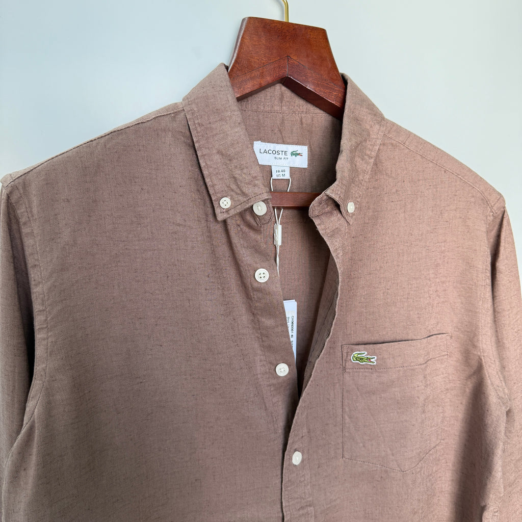 Lacoste light brown 100% linen solid shirt