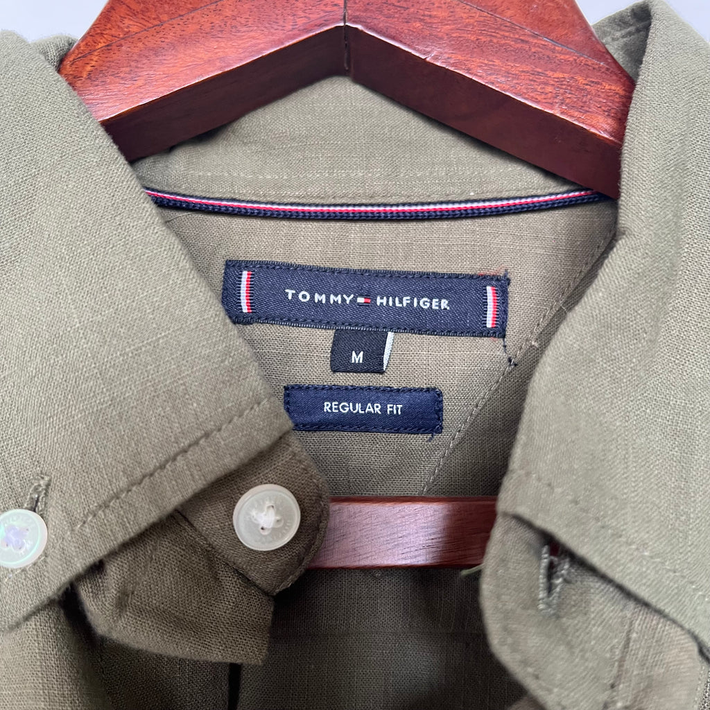 Tommy hilfiger olive green solid shirt