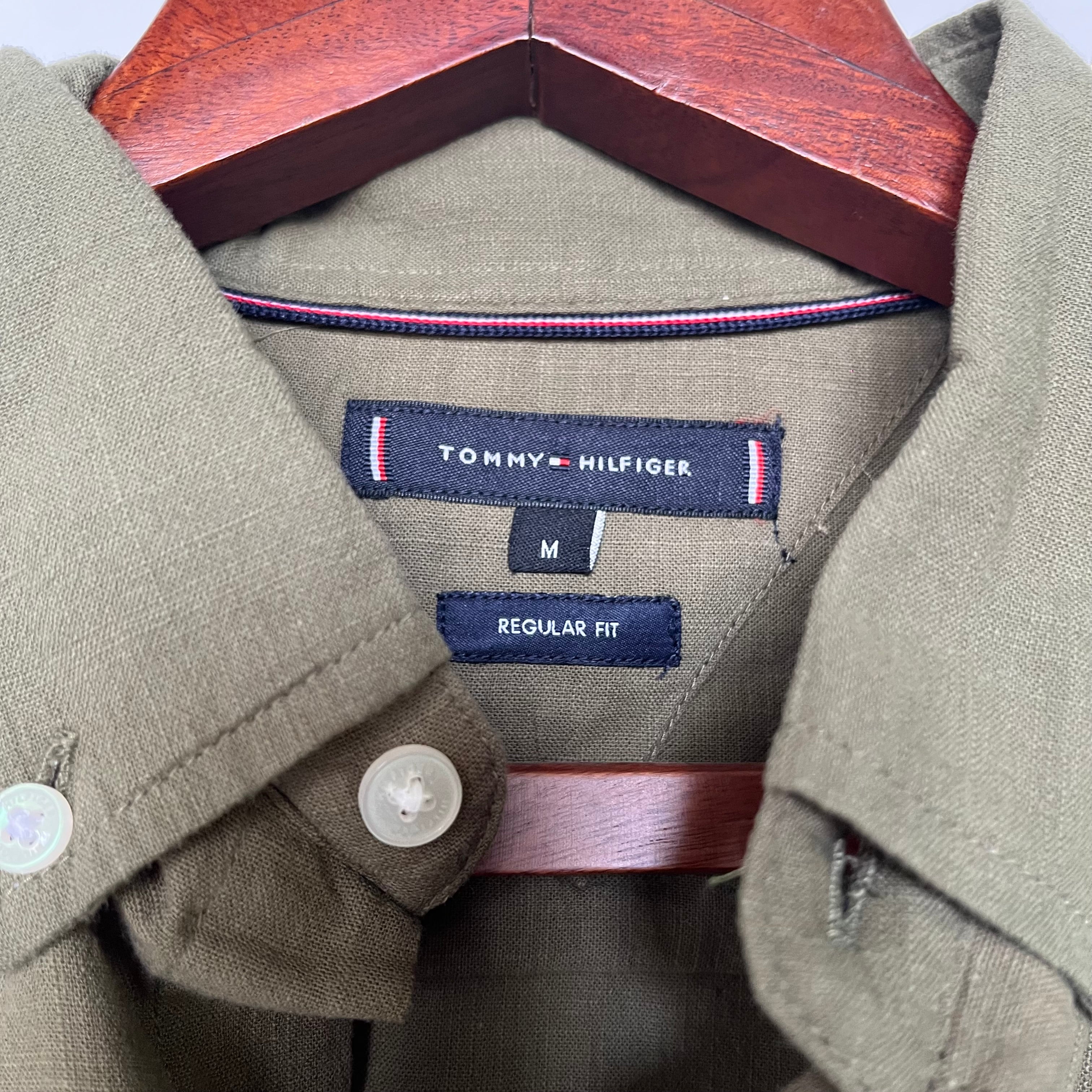 Tommy hilfiger olive green solid shirt