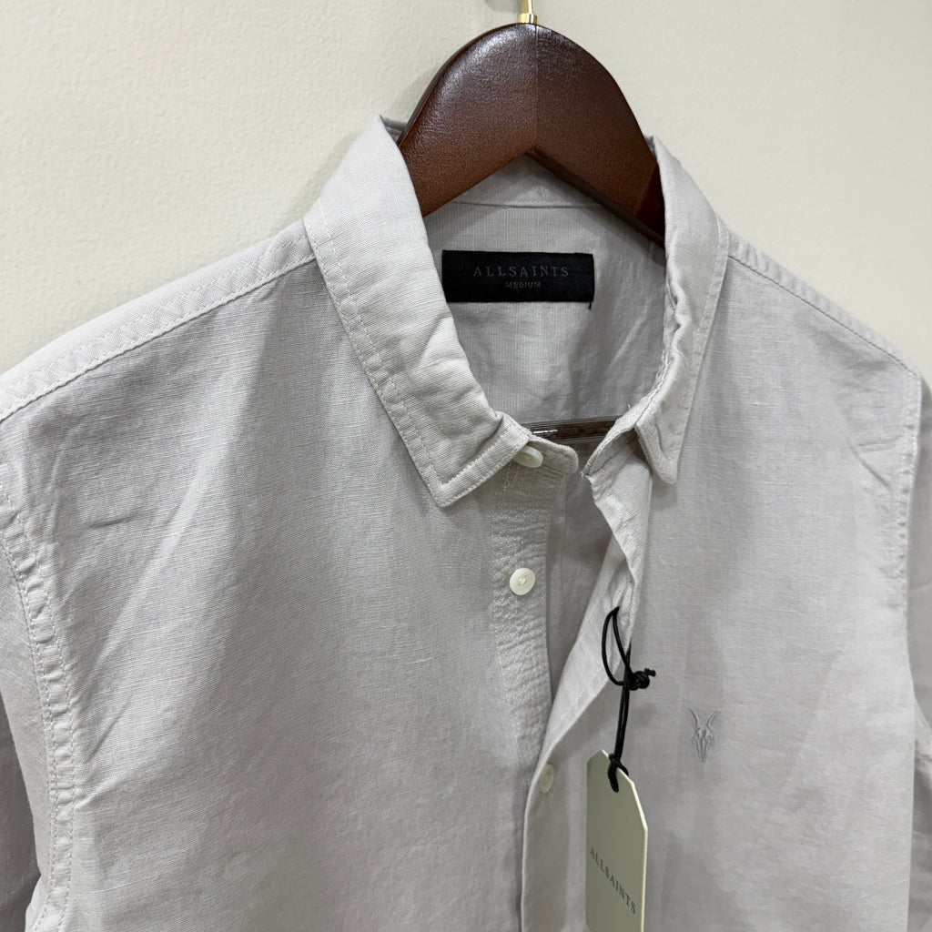 All Saints cloudy grey linen blend shirt PG