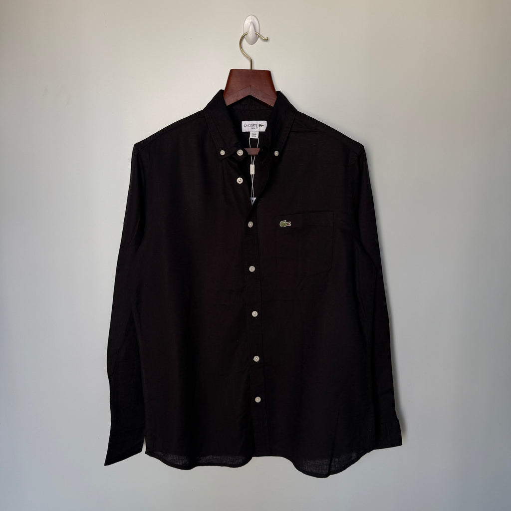 Lacoste 100% black linen solid shirt
