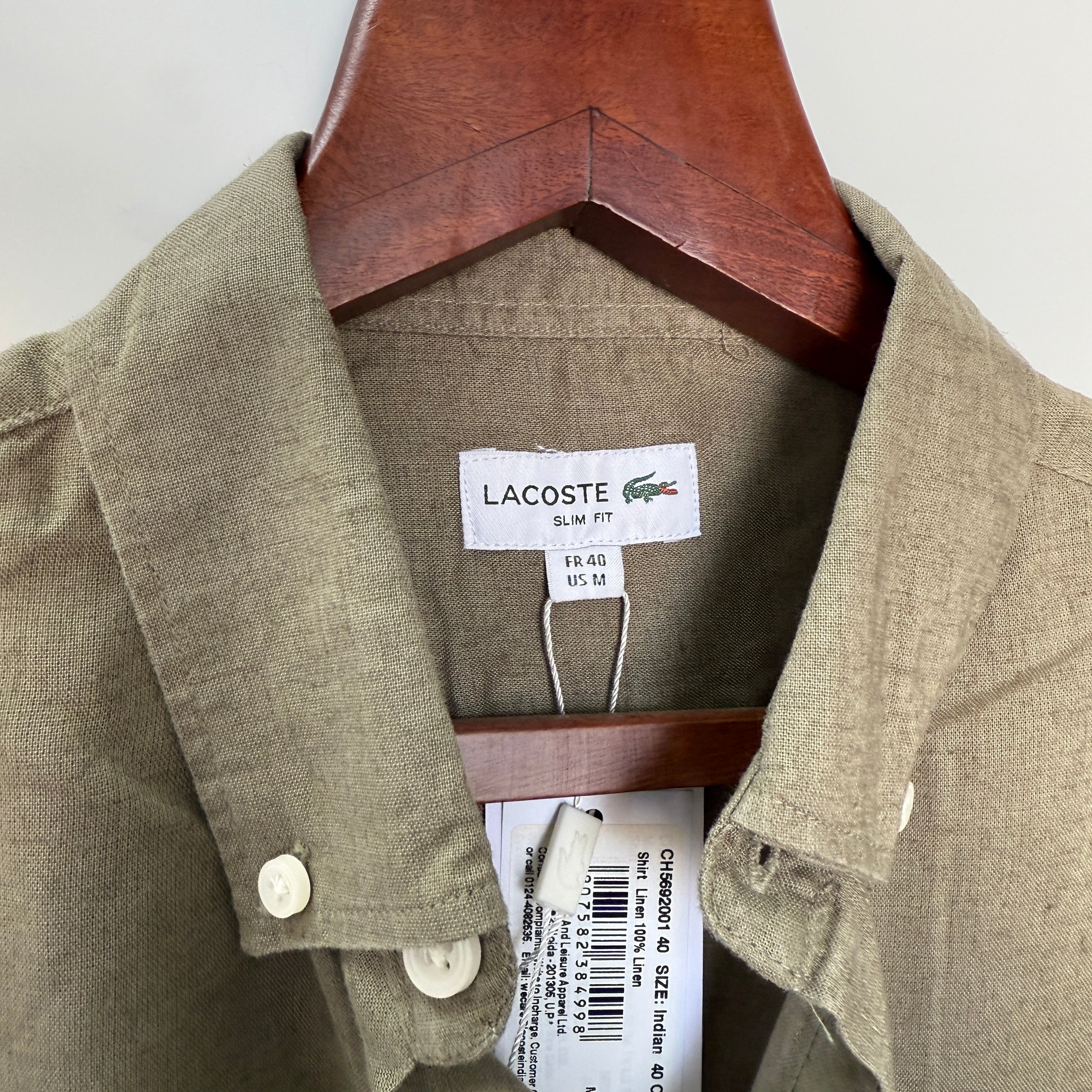 Lacoste light green 100% linen solid shirt