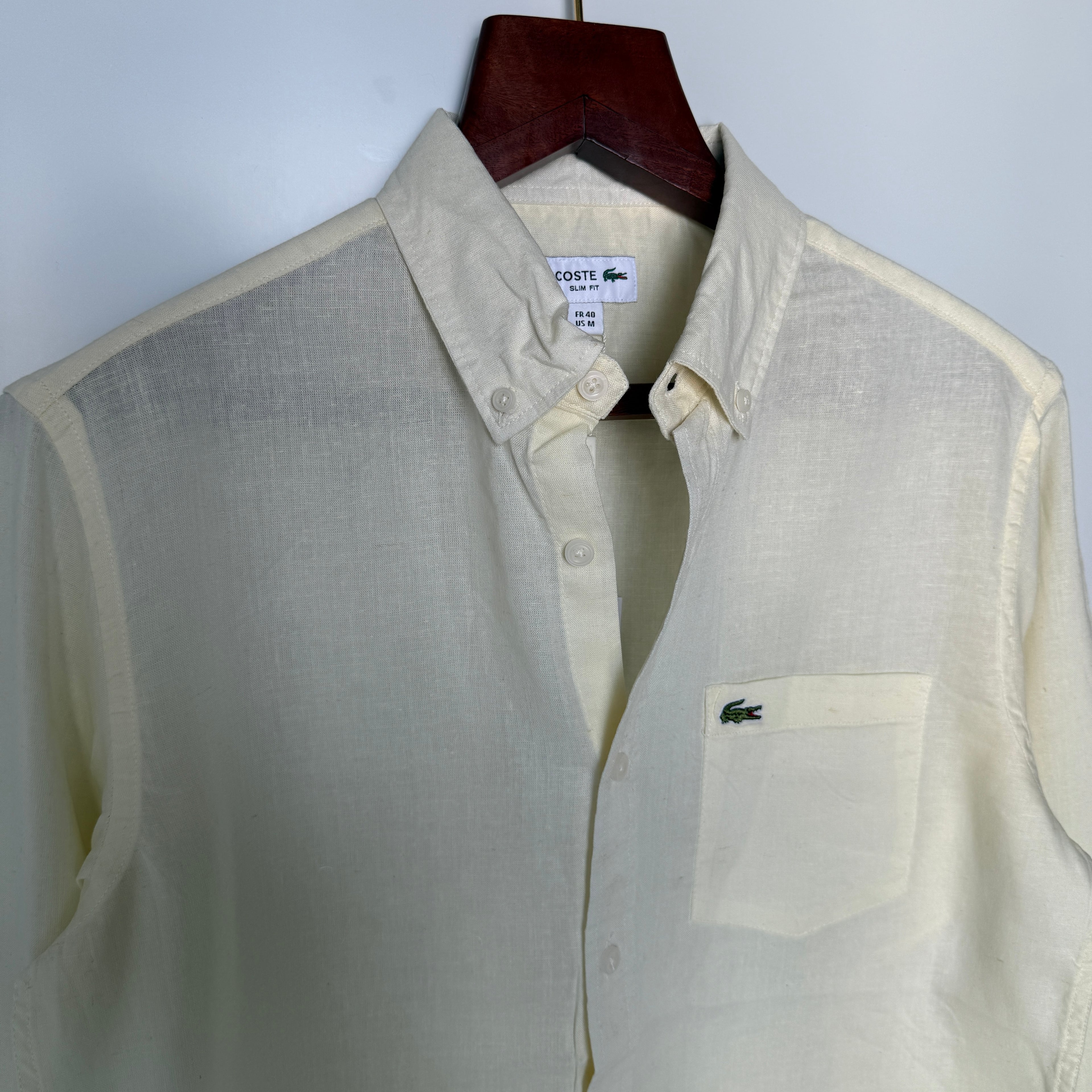 Lacoste yellow 100% linen solid shirt