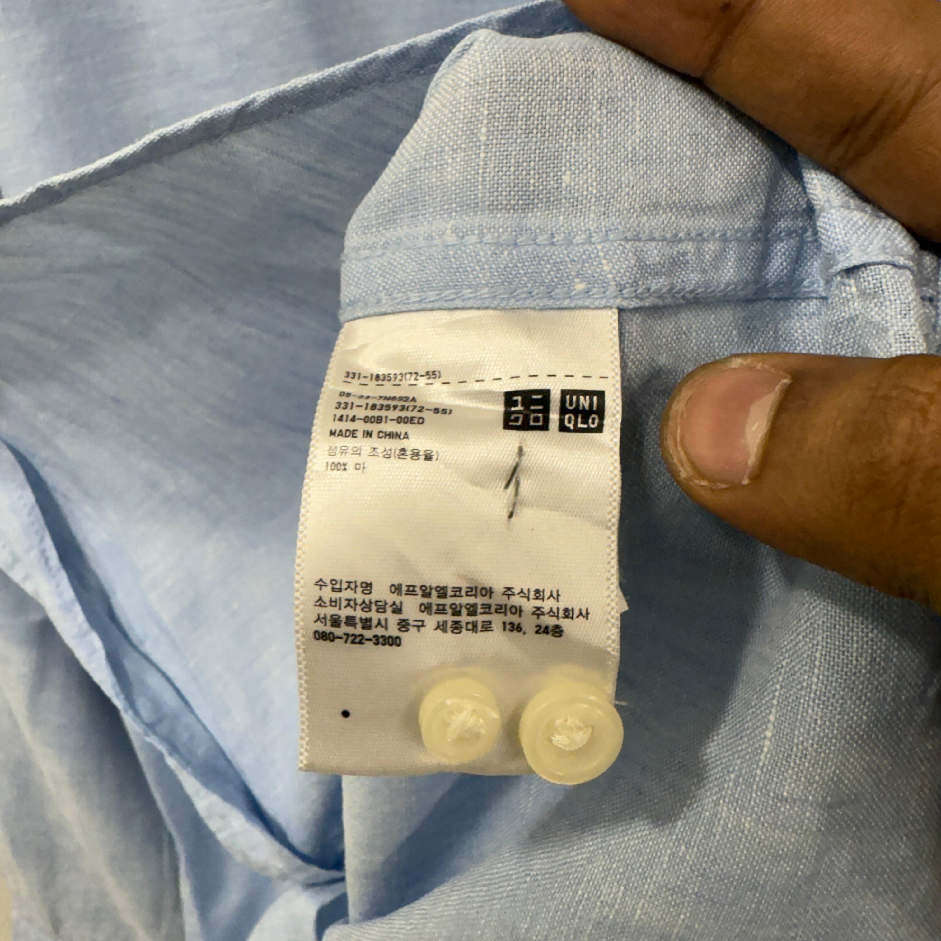 Uniqlo powder blue  100% linen shirt