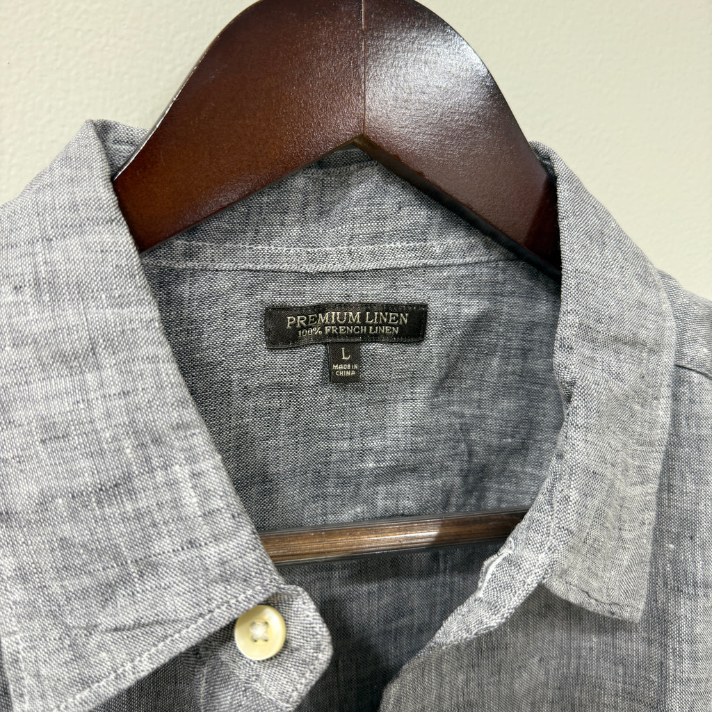 Uniqlo 100% French linen grey solid shirt