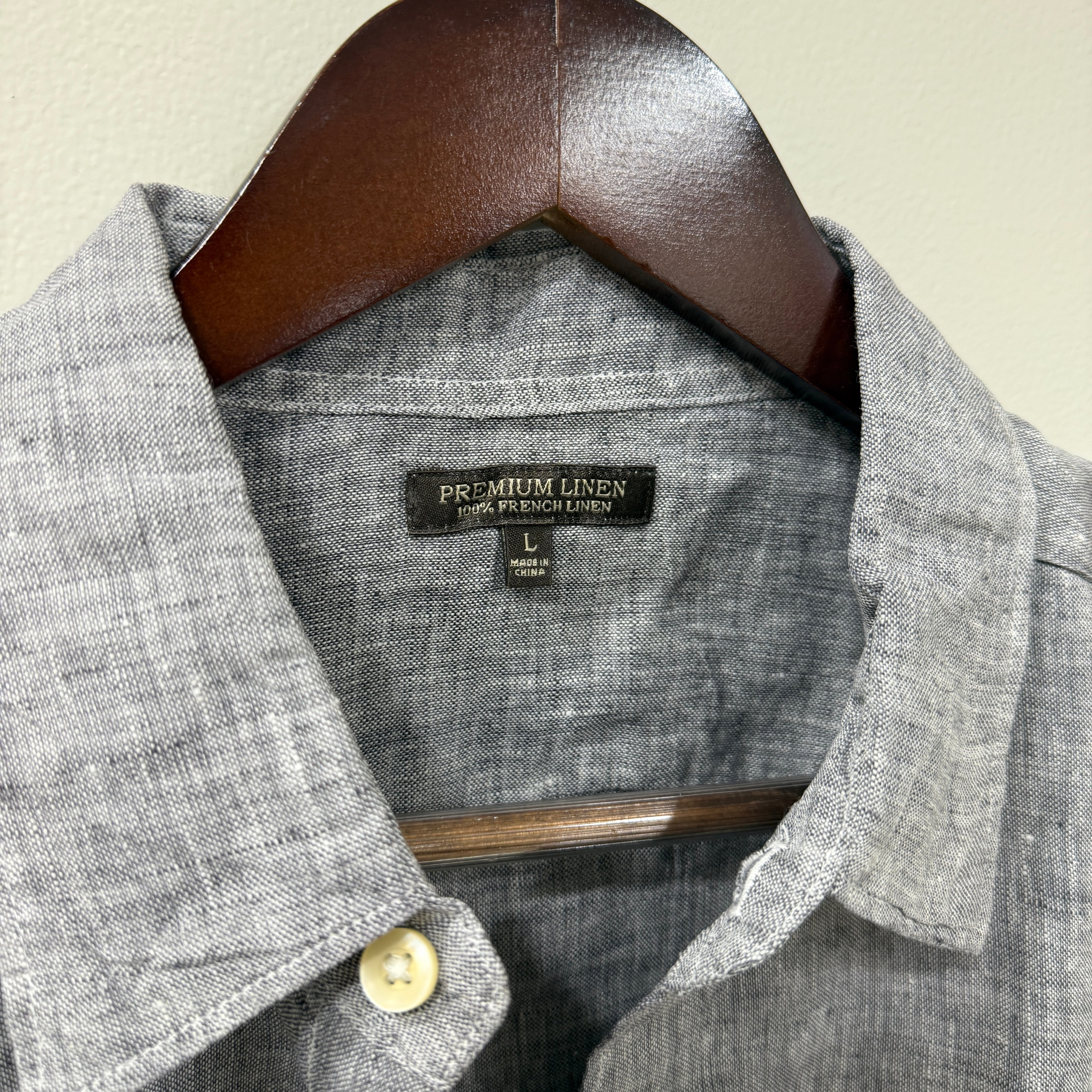 Uniqlo 100% French linen grey solid shirt