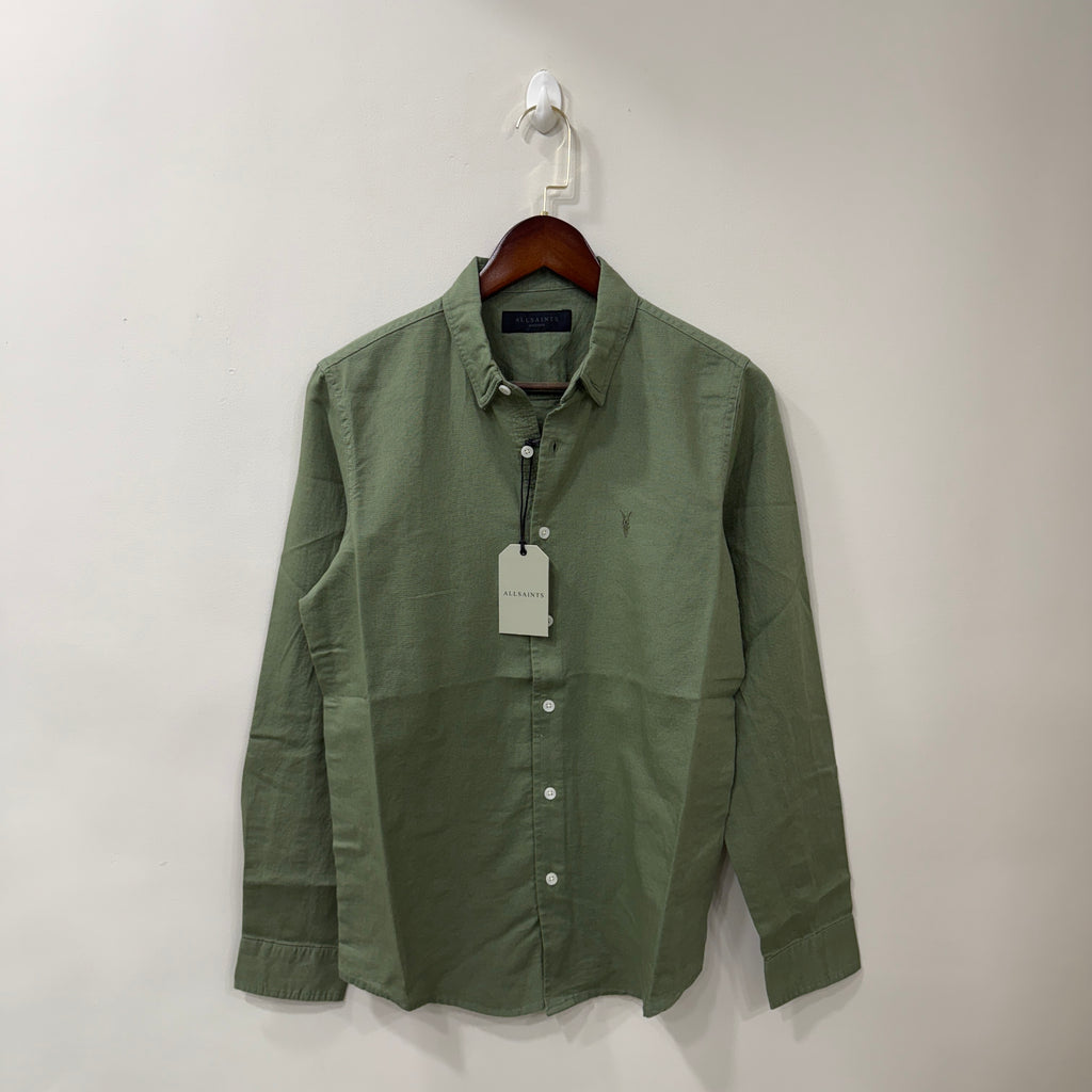 All Saints Fleur green linen blend shirt PG