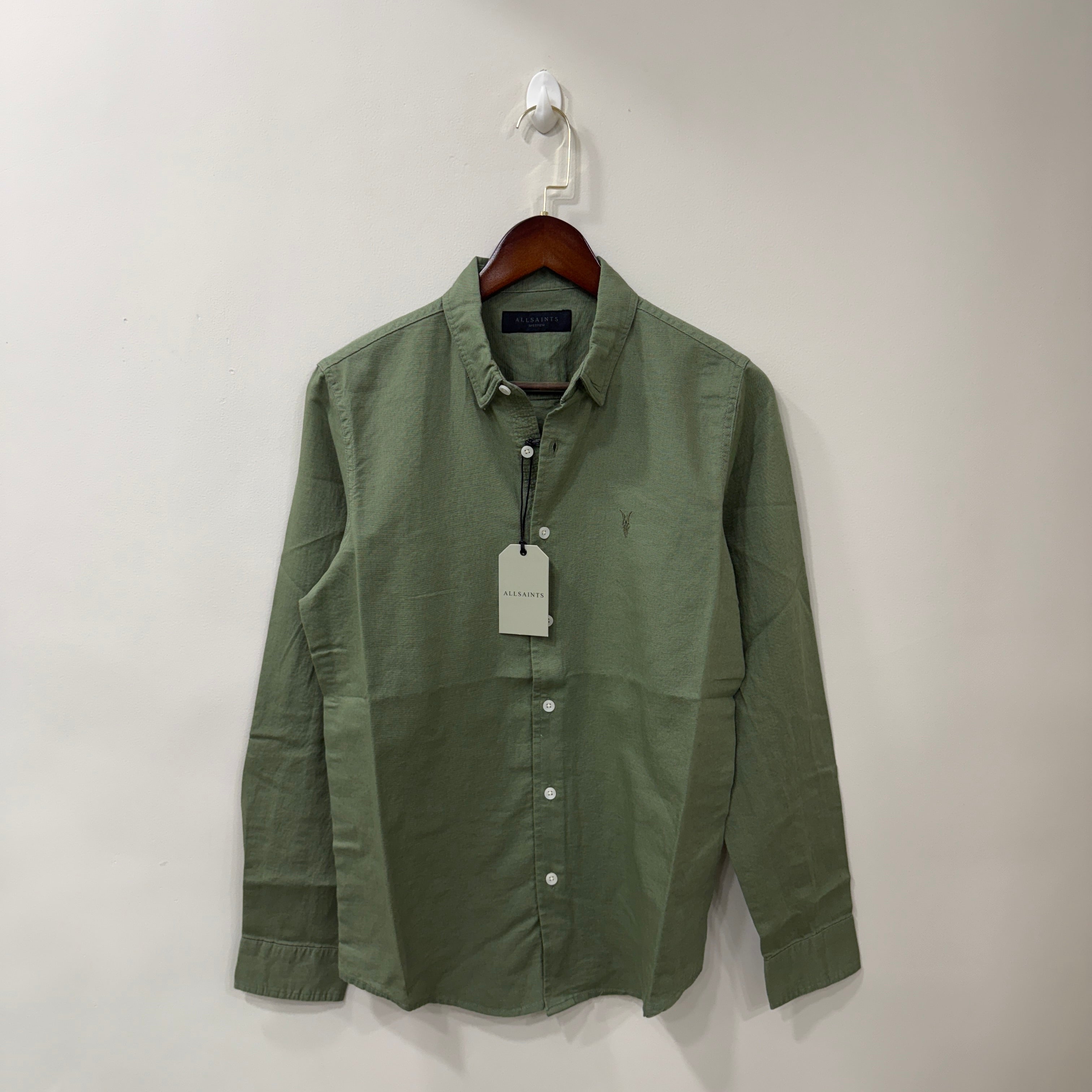 All Saints Fleur green linen blend shirt PG