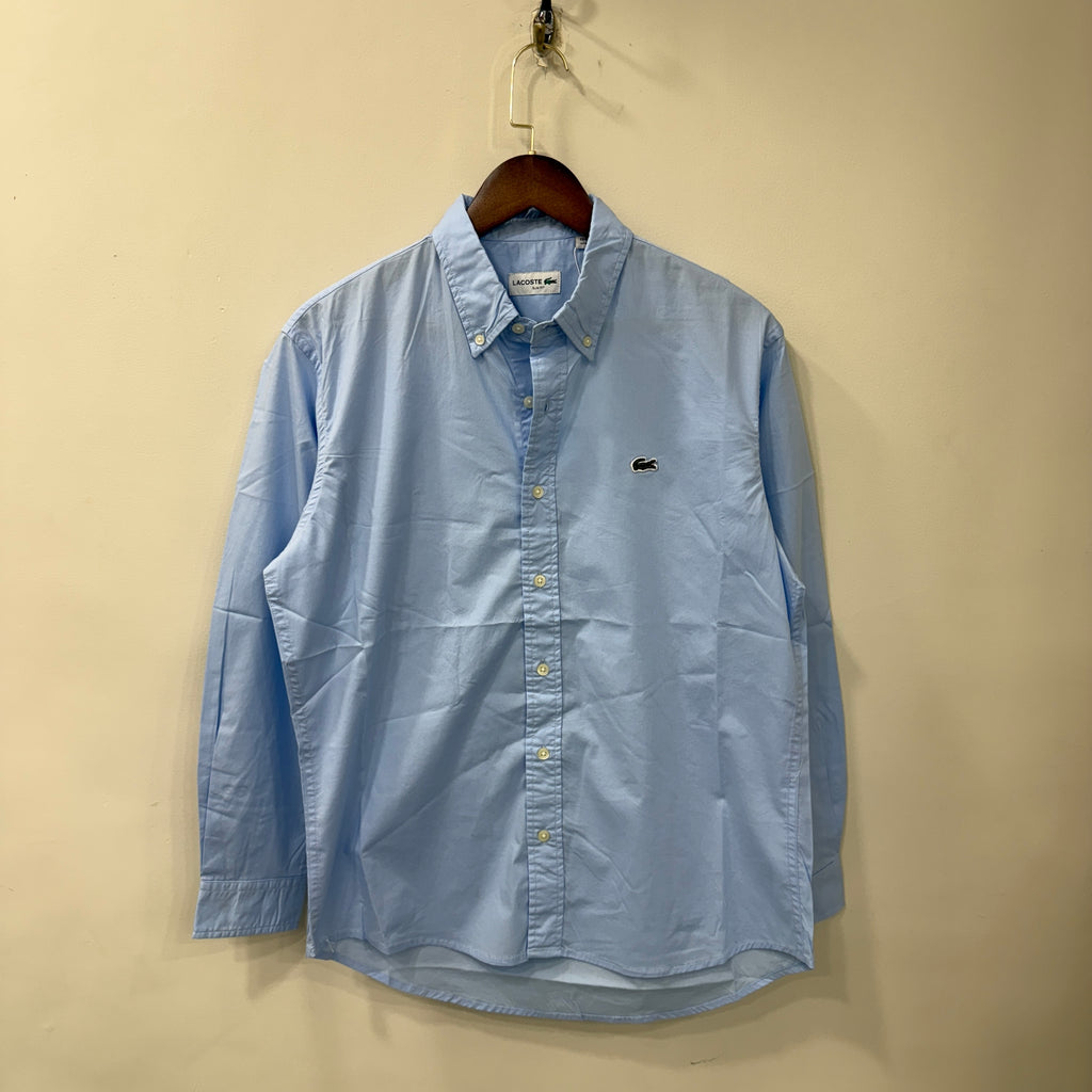 Lacoste blue solid button down shirt